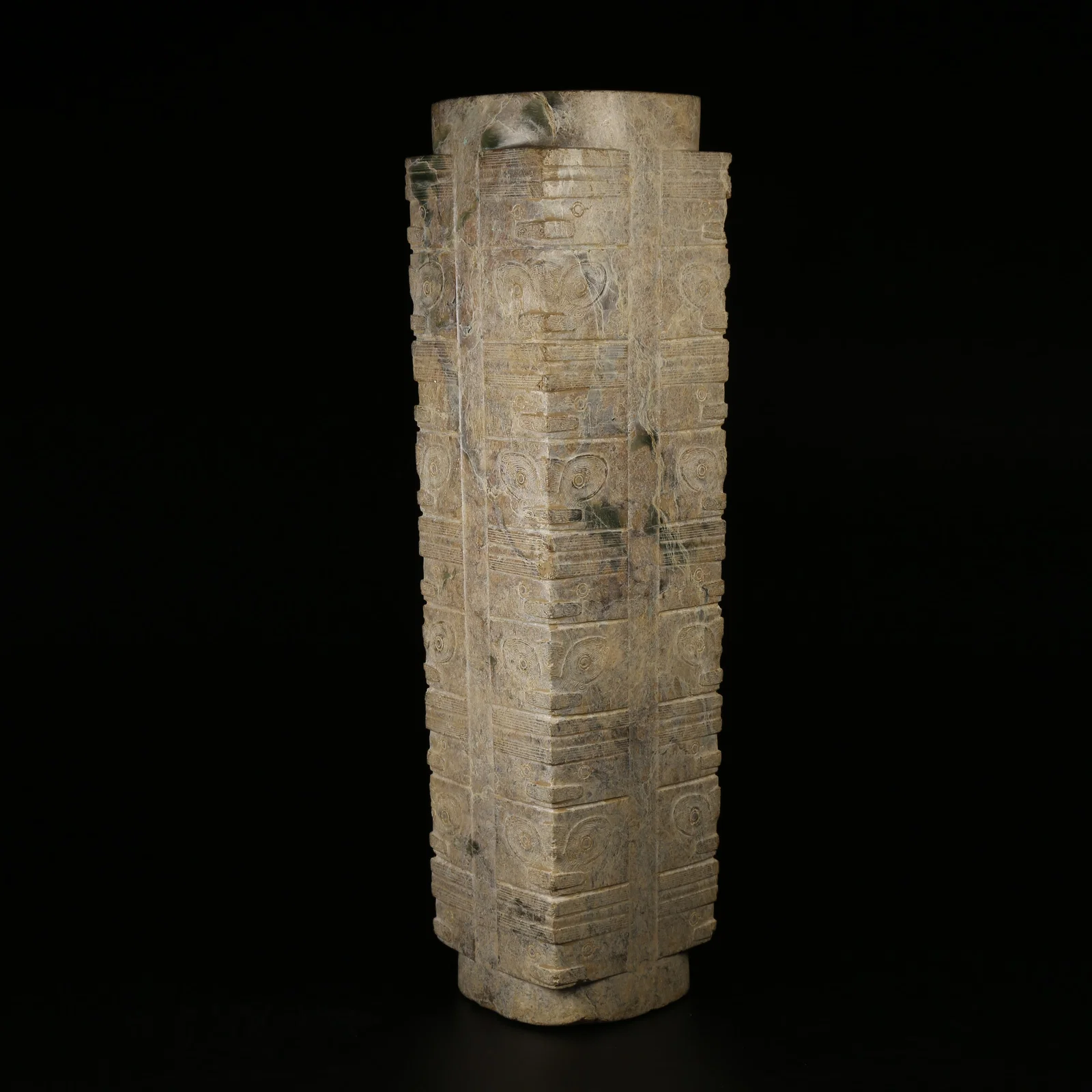 A ARCHAIC JADE CONG TUBE WITH DIVINE HUMAN FACE, LIANGZHU CULTURE