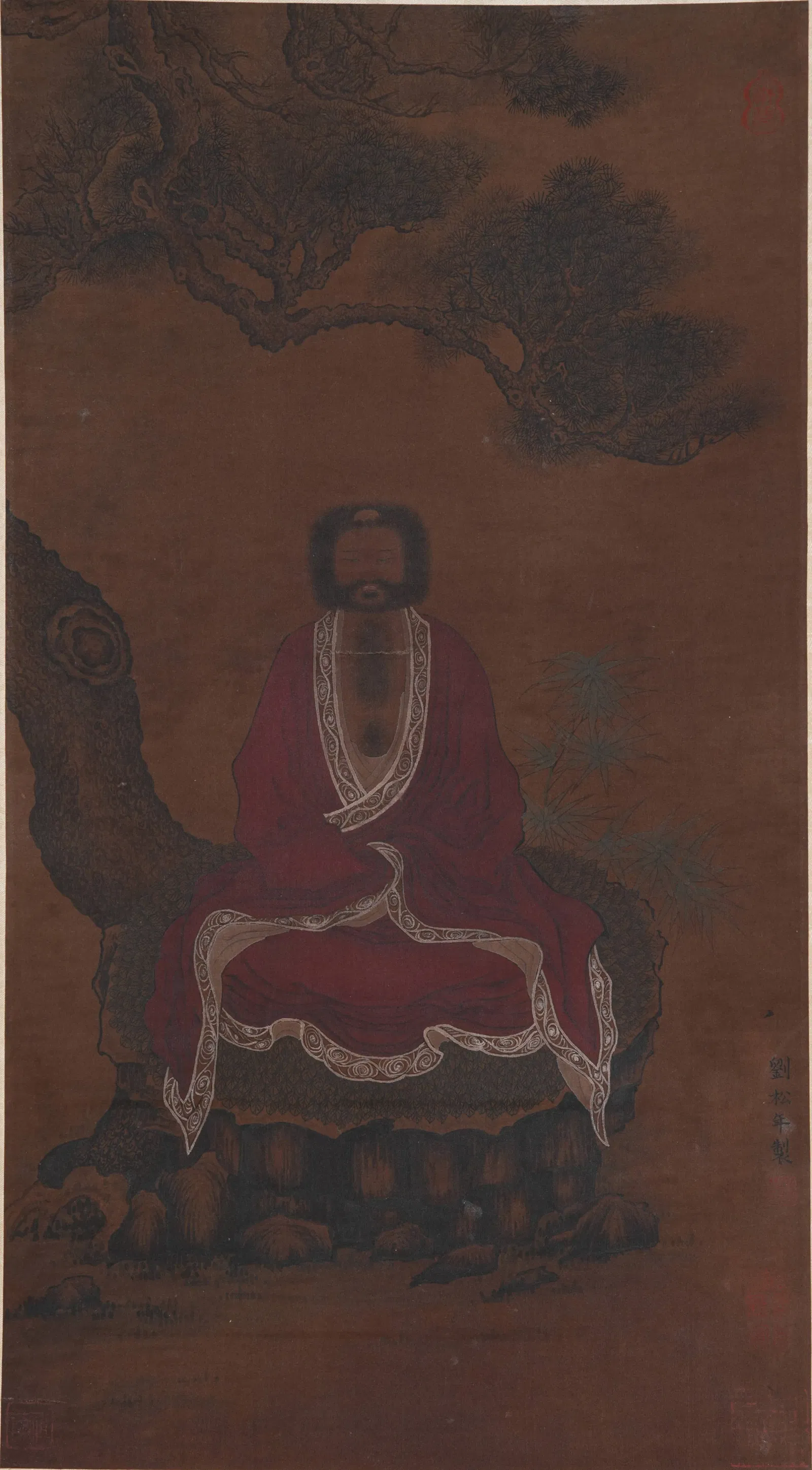 A ARHAT PAINTING ON SILK BY LIU SONGNIAN.劉松年