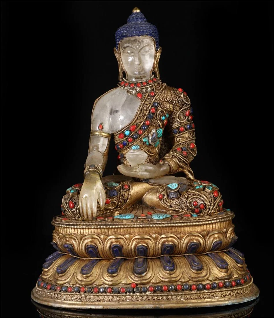 A beautiful Nepalese crystal-inlaid Buddha statue