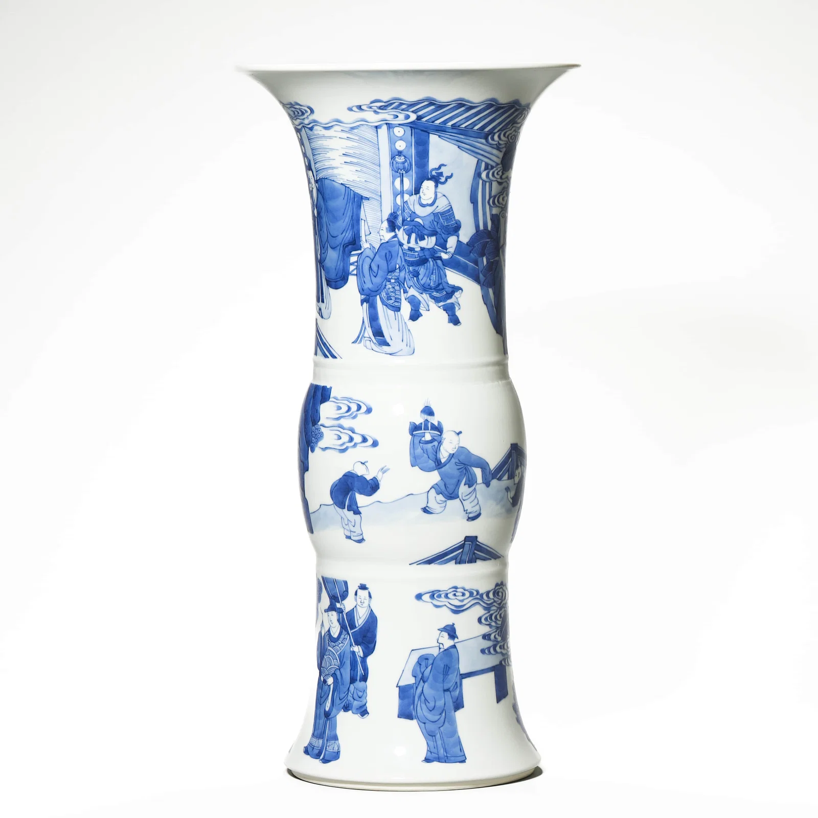 A BLUE AND WHITE FIGURAL GU VASE.