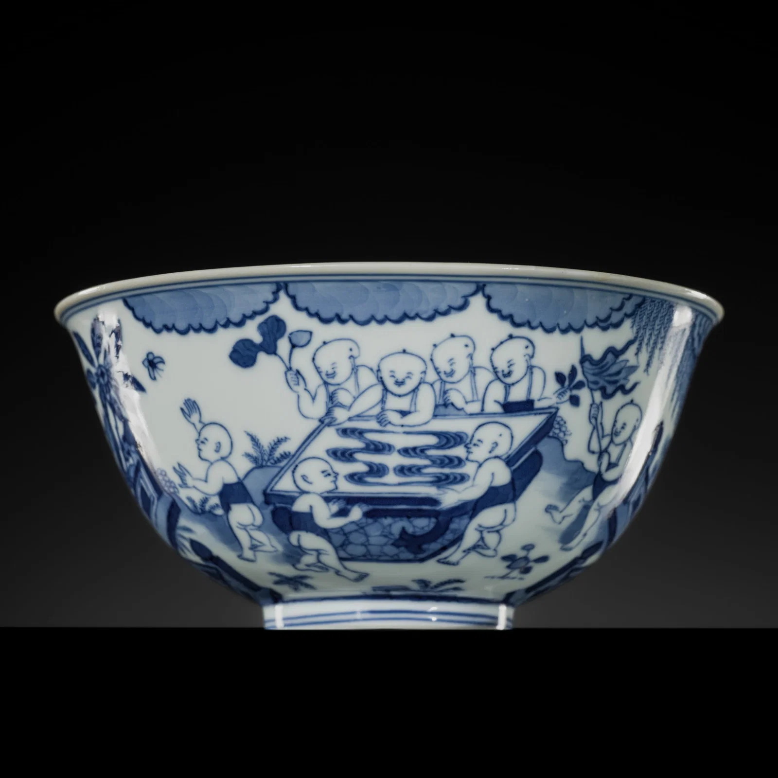 A BLUE AND WHITE 'SIXTEEN BOYS' BOWL, DAOGUANG MARK AND PERIOD, PUBLISHED AND EXHIBITED, EX