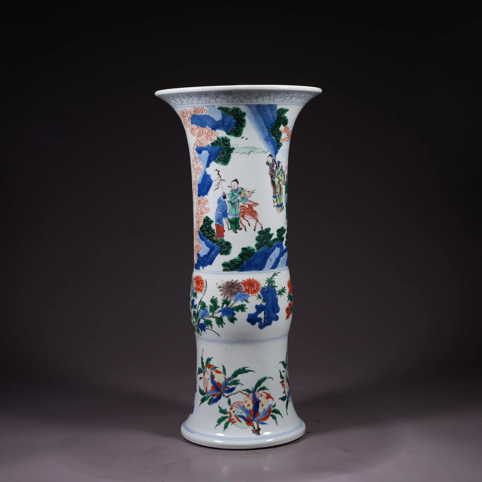A BLUE-AND-WHITE WITH UNDERGLAZE-RED AND WUCAI LARGE GU VASE WITH FIGURE NARRATIVE SCENE