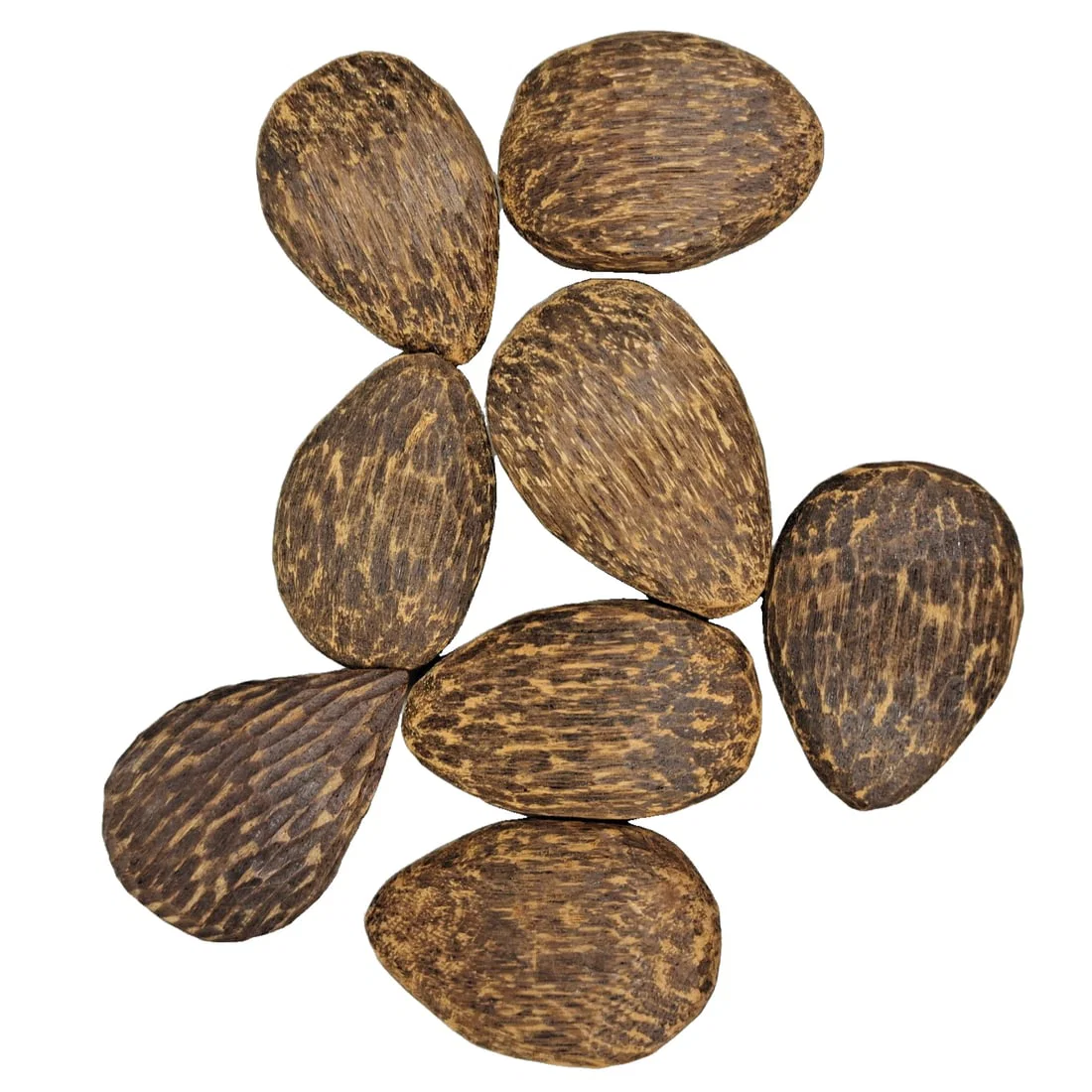 A box of 8 agarwood pendants.