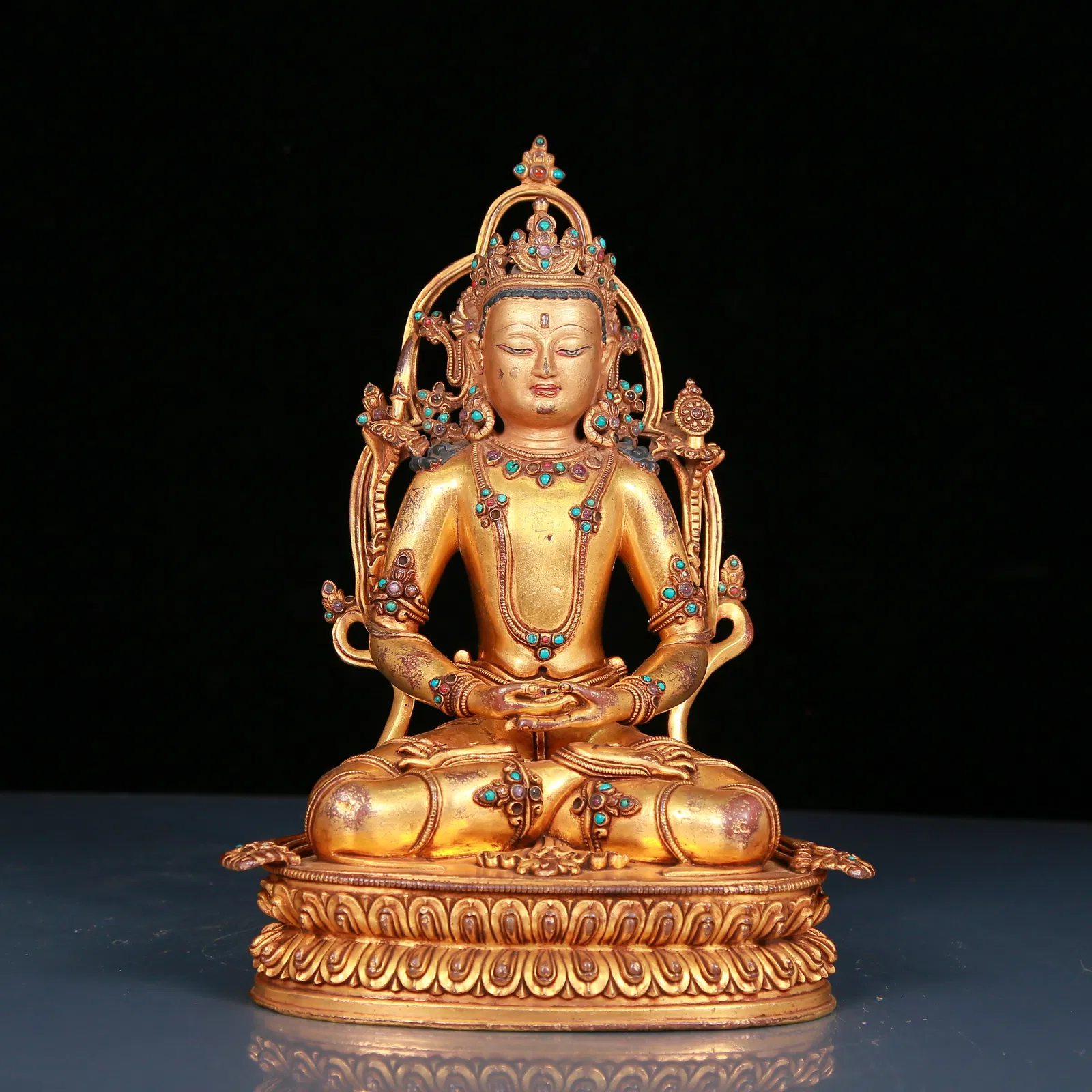 A Brilliant Gilt-Bronze Gem-Inlaid Figure Of Bodhisattva