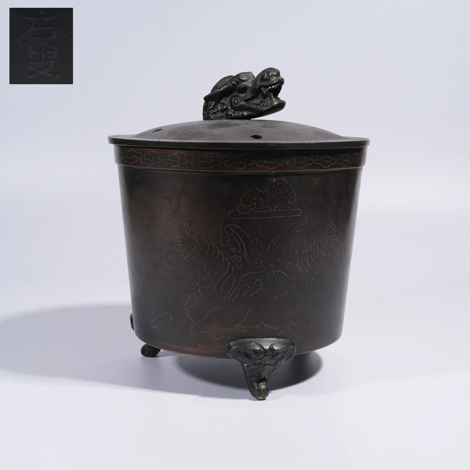 A BRONZE CENSER WITH DRAGON FINIAL