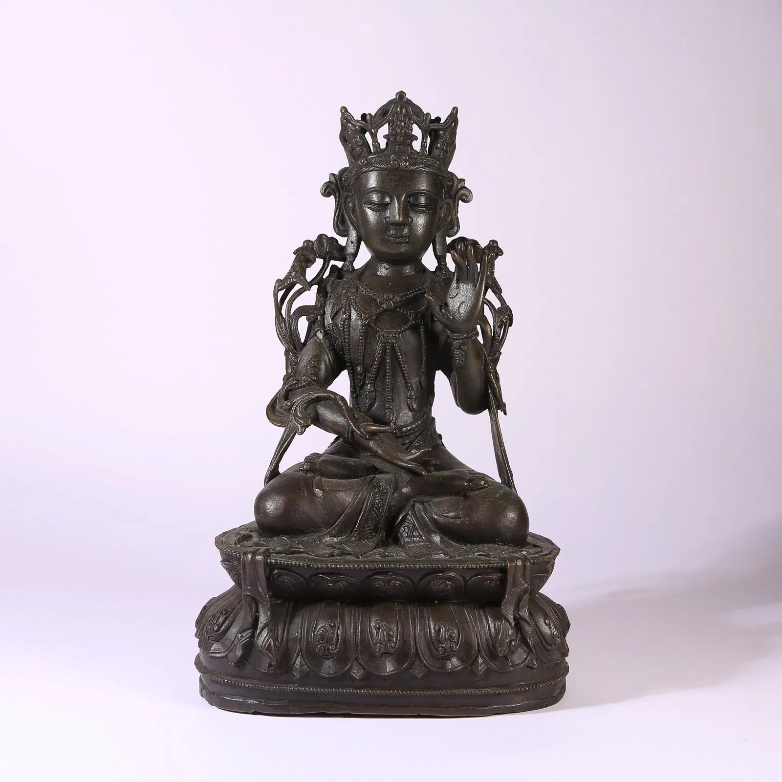 A BRONZE FIGURE OF GUANYIN BODHISATTVA WITH PRECIOUS CROWN