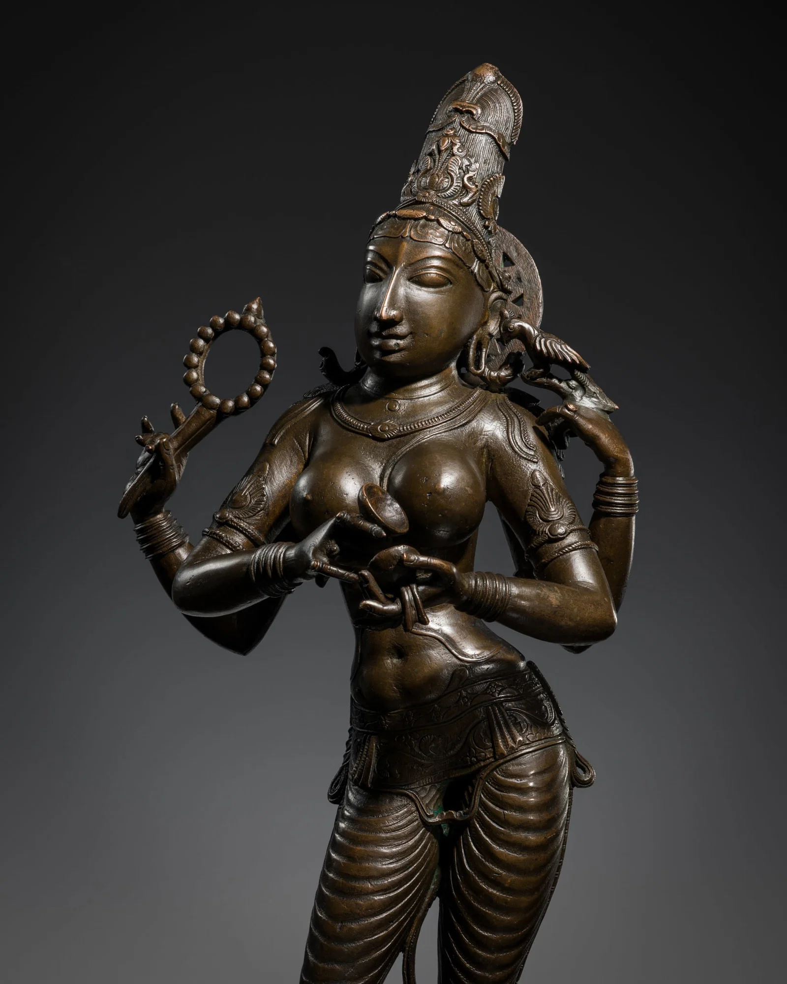 A BRONZE FIGURE OF LAKSHMI, SOUTH INDIA, 19TH TO MID-20TH CENTURY