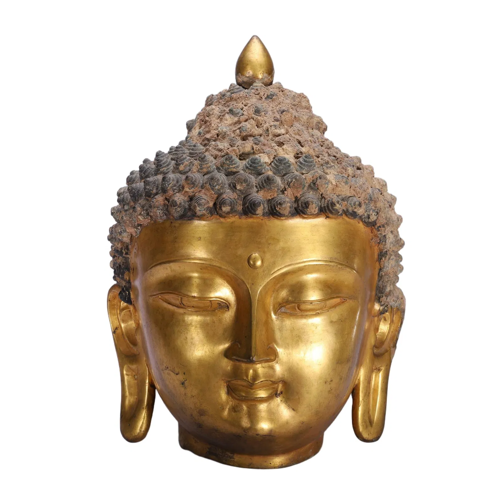A BRONZE-GILT BUDDHA HEAD