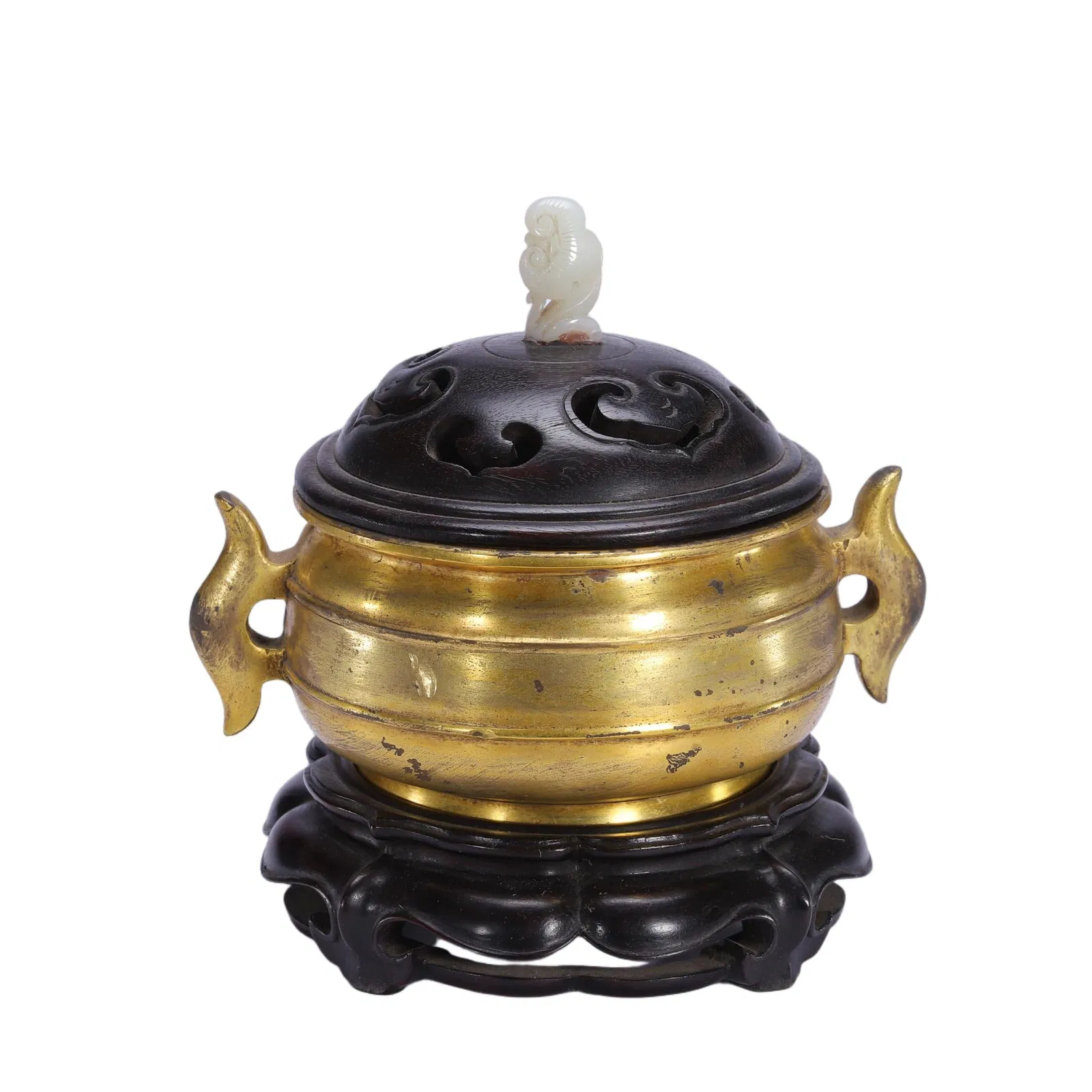 A BRONZE-GILT CENSER WITH HANDLES