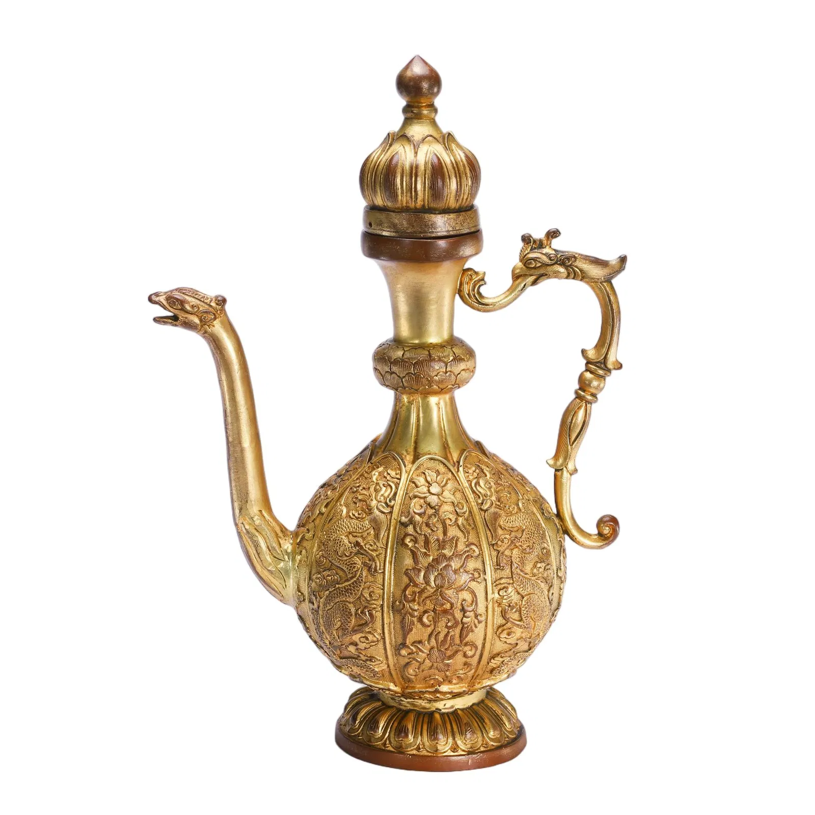 A BRONZE-GILT EWER WITH COVER