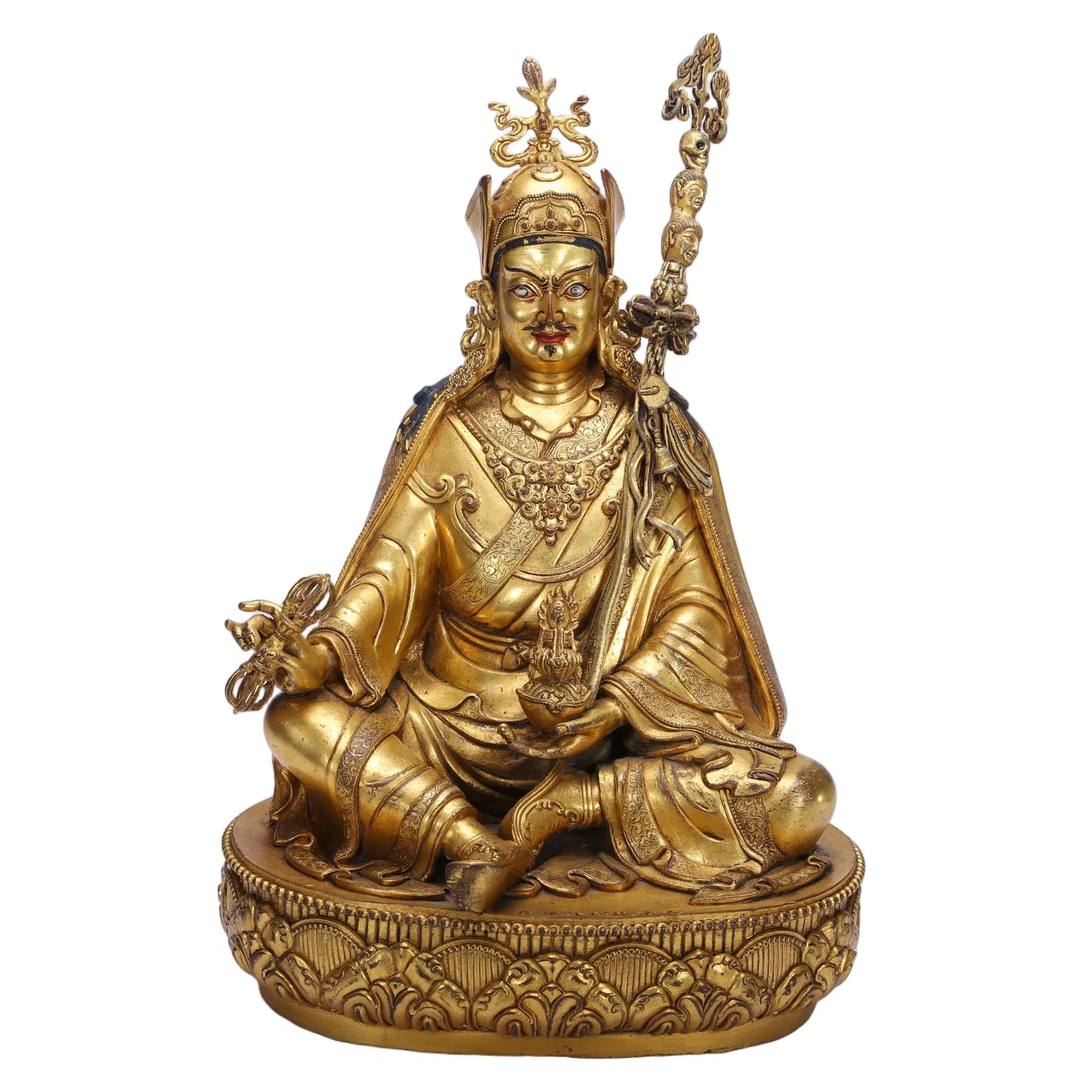 A BRONZE-GILT FIGURE OF PADMASAMBHAVA