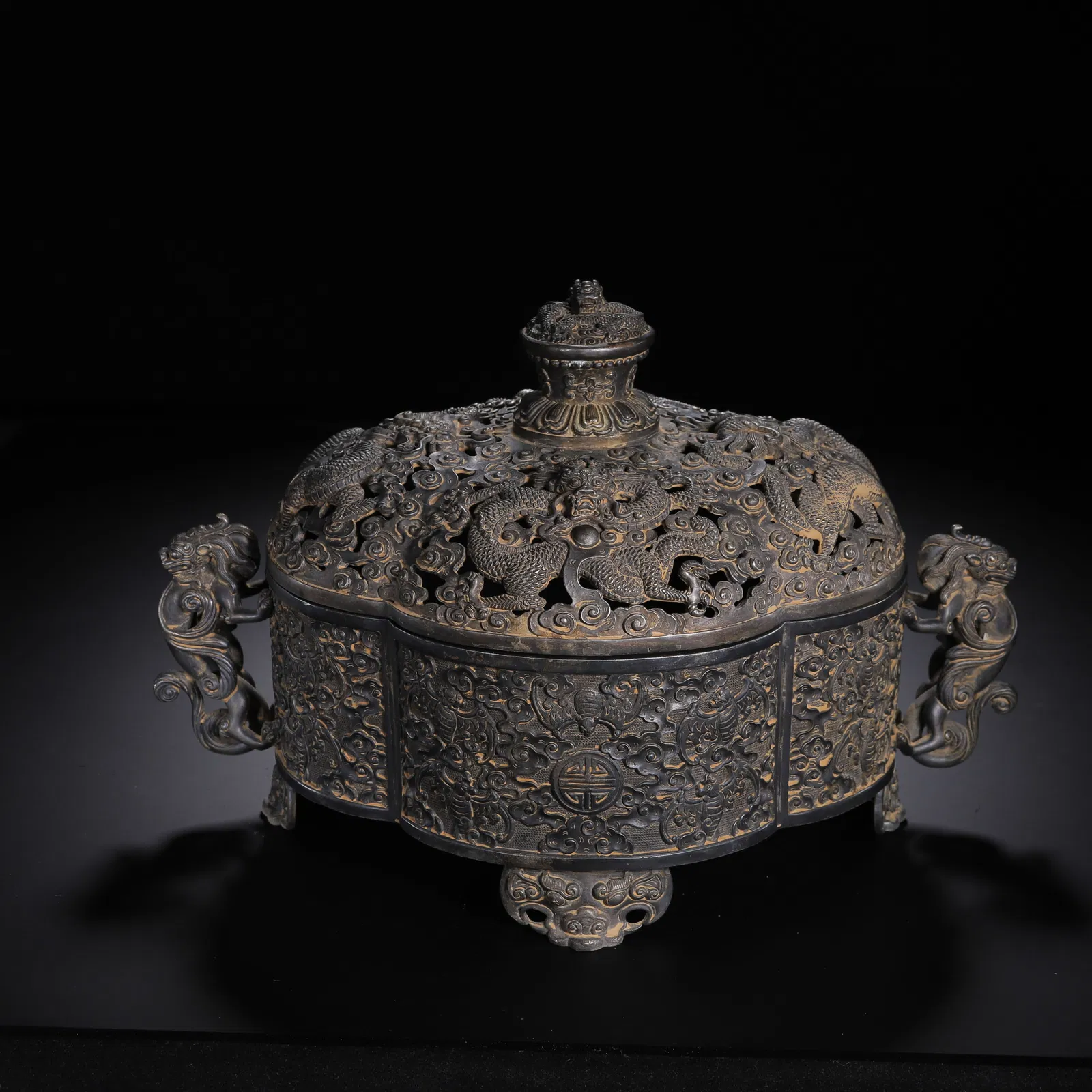 A BRONZE INCENSE BURNER WITH COVER