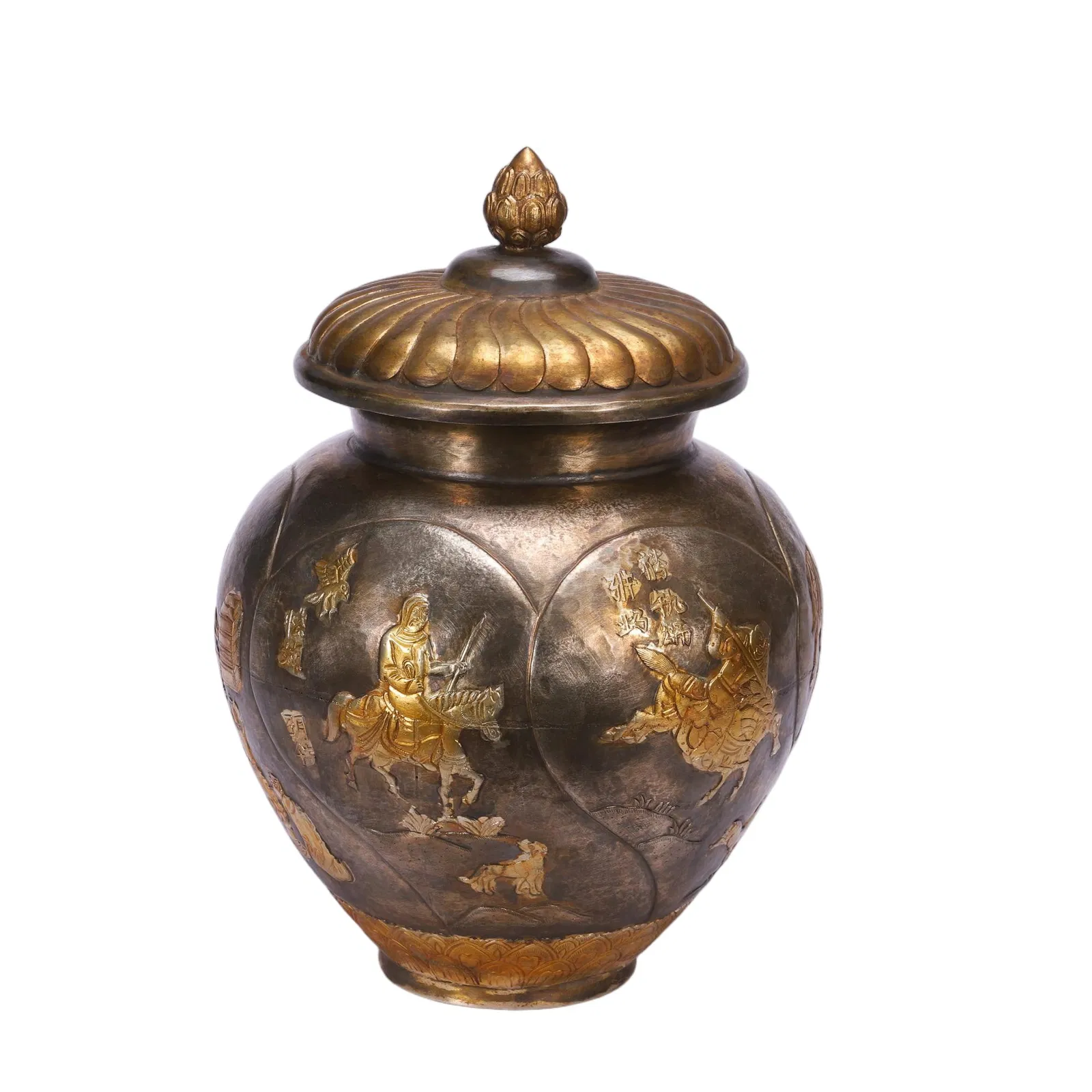 A BRONZE PARTLY GILT GARNITURE WITH COVER