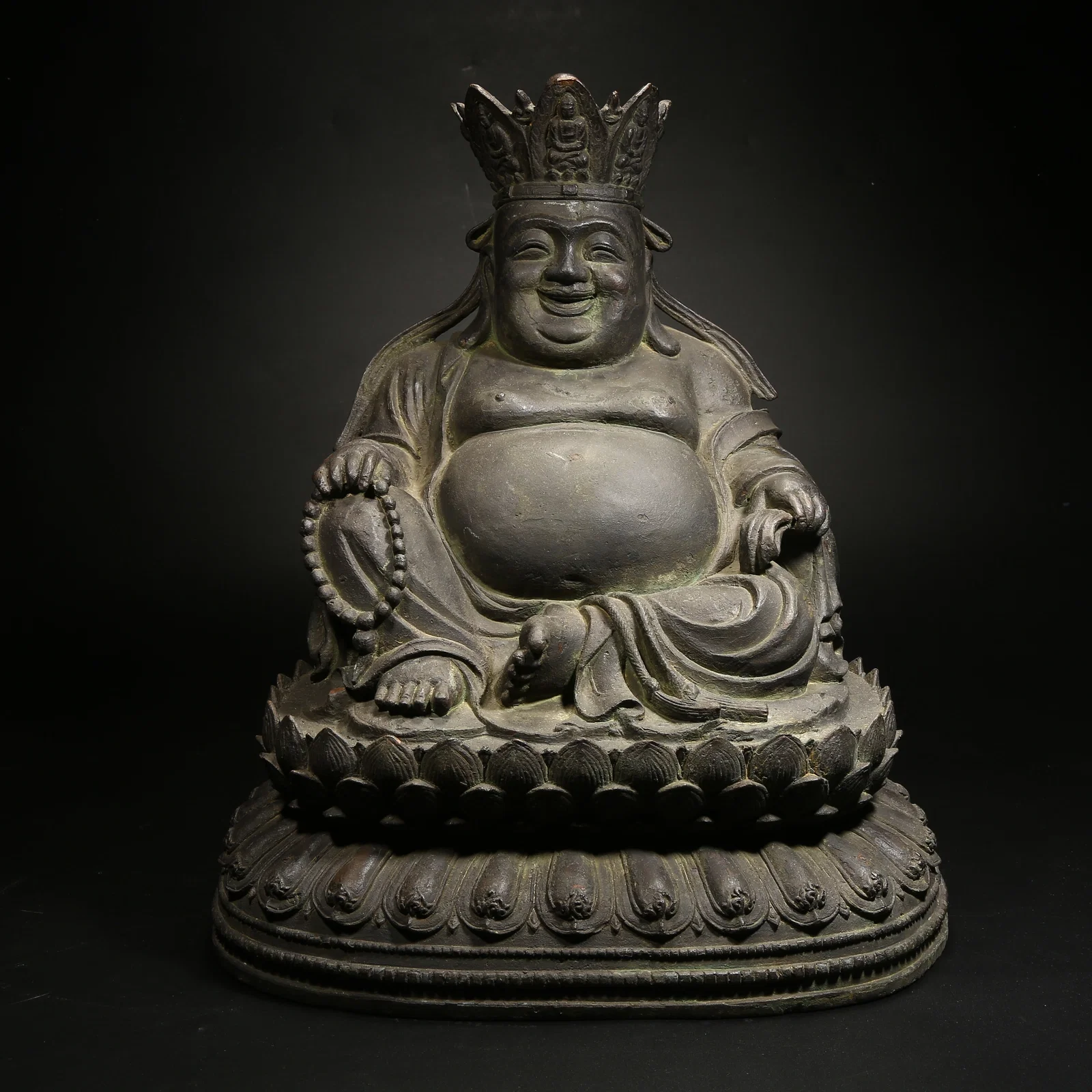 A BRONZE PRECIOUS CROWN MAITREYA BUDDHA