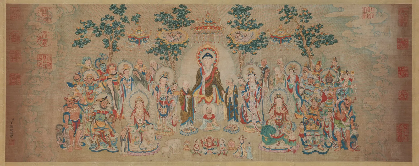 A BUDDHA PAINTING ON SILK BY DING GUANPENG, HANGING SCROLL.丁觀鵬
