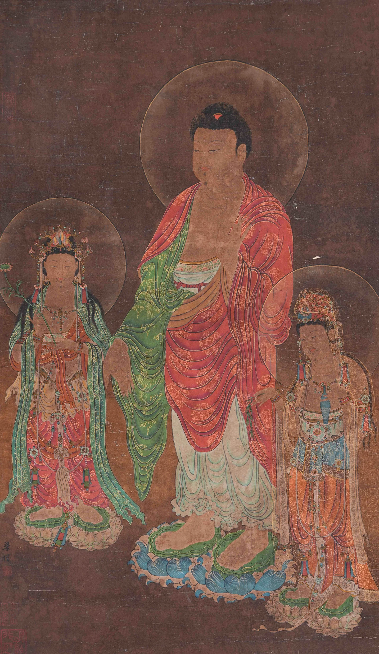 A BUDDHA PAINTING ON SILK BY LIANG KAI.梁楷