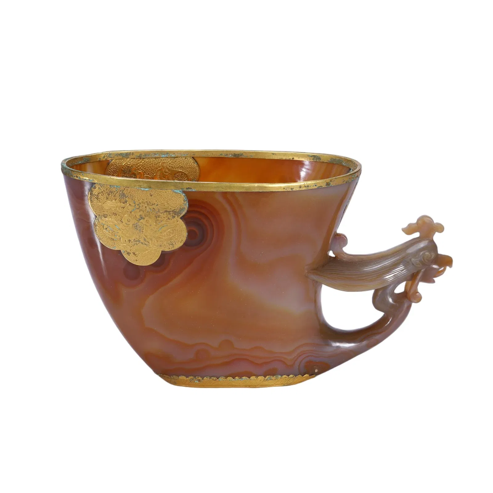 A CARVED AGATE PHOENIX LIBATION CUP