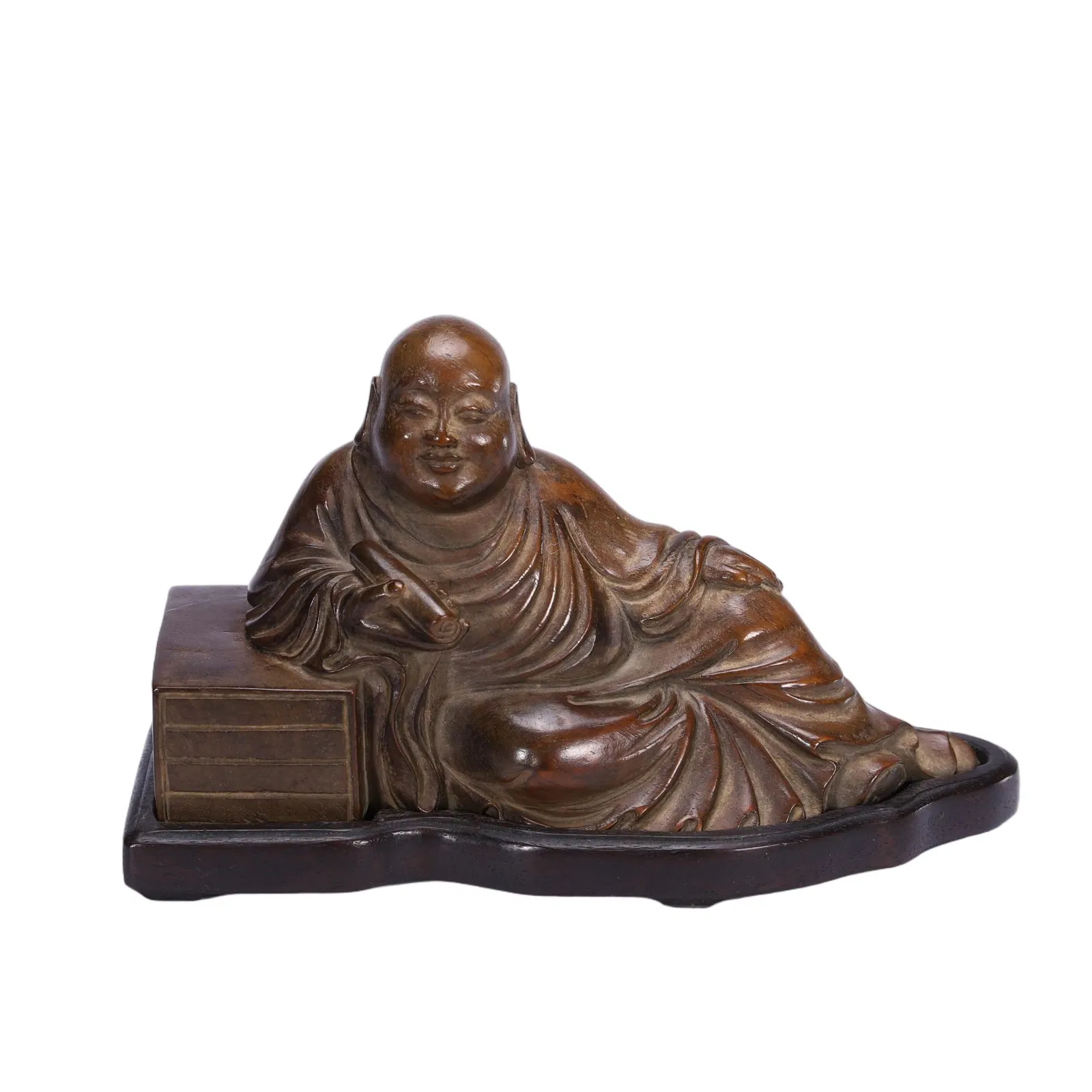 A CARVED HUANGHUALI SEATED BUDAI