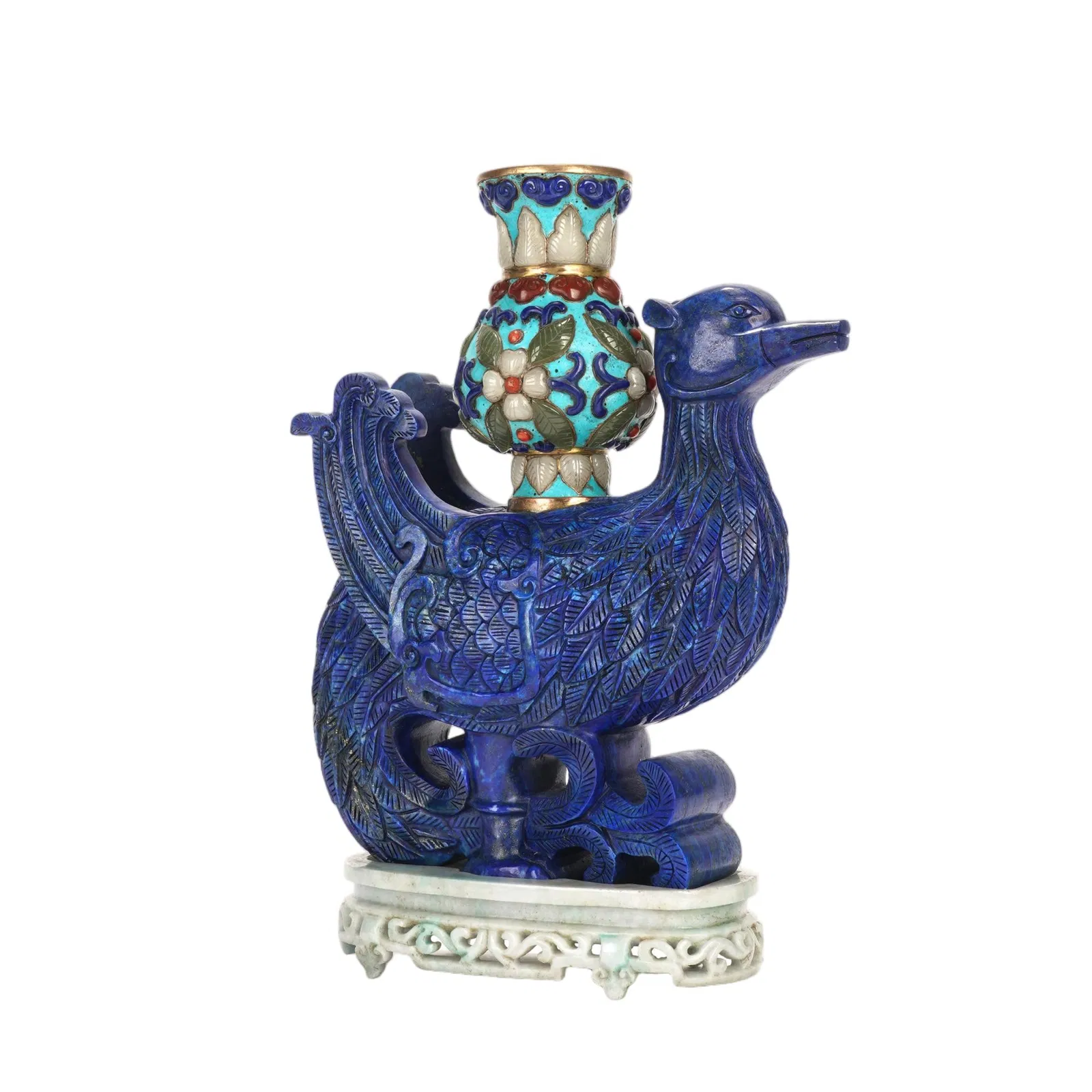 A CARVED LAPIS MYTHICAL BIRD