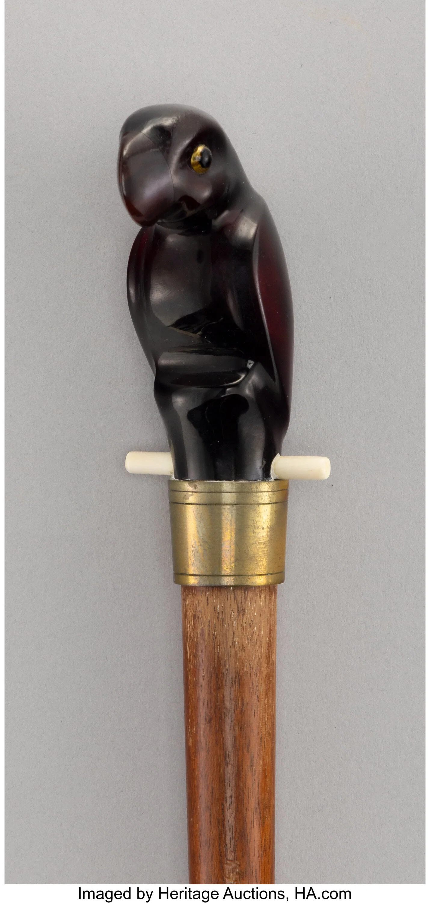 A Carved Polymer and Wood Cane: Parrot 36-1/4 x