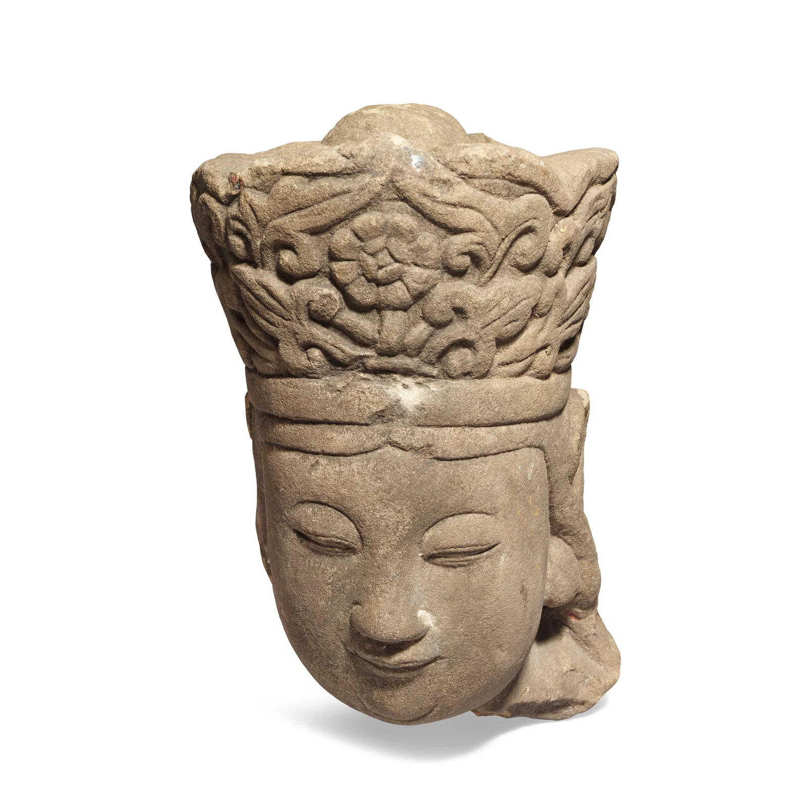 A CARVED STONE HEAD OF A BODHISATTVA Yuan Dynasty