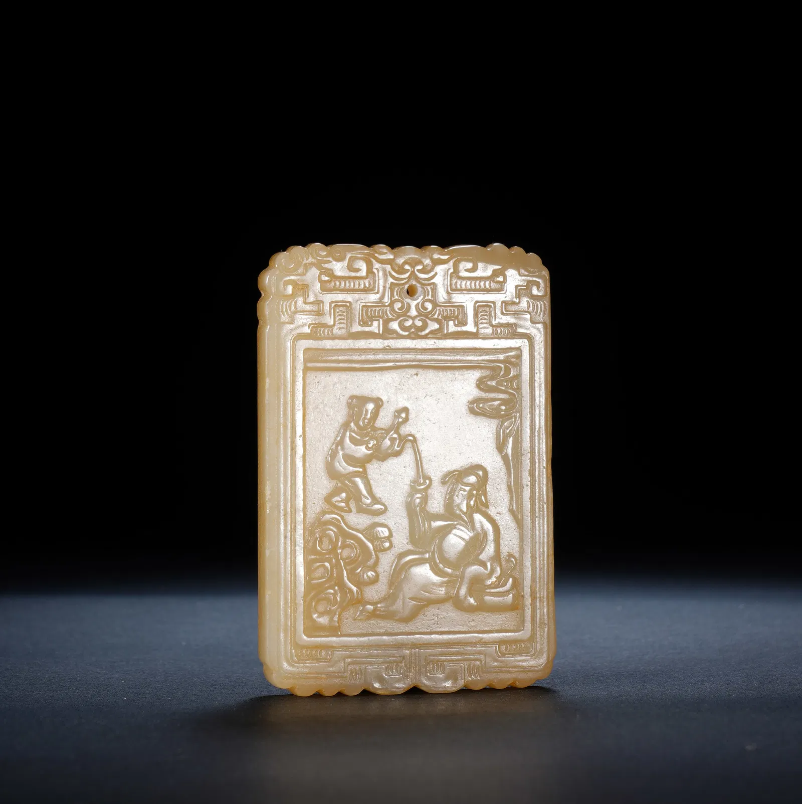 A CARVED WHITE JADE ABSTINENCE PLQUE
