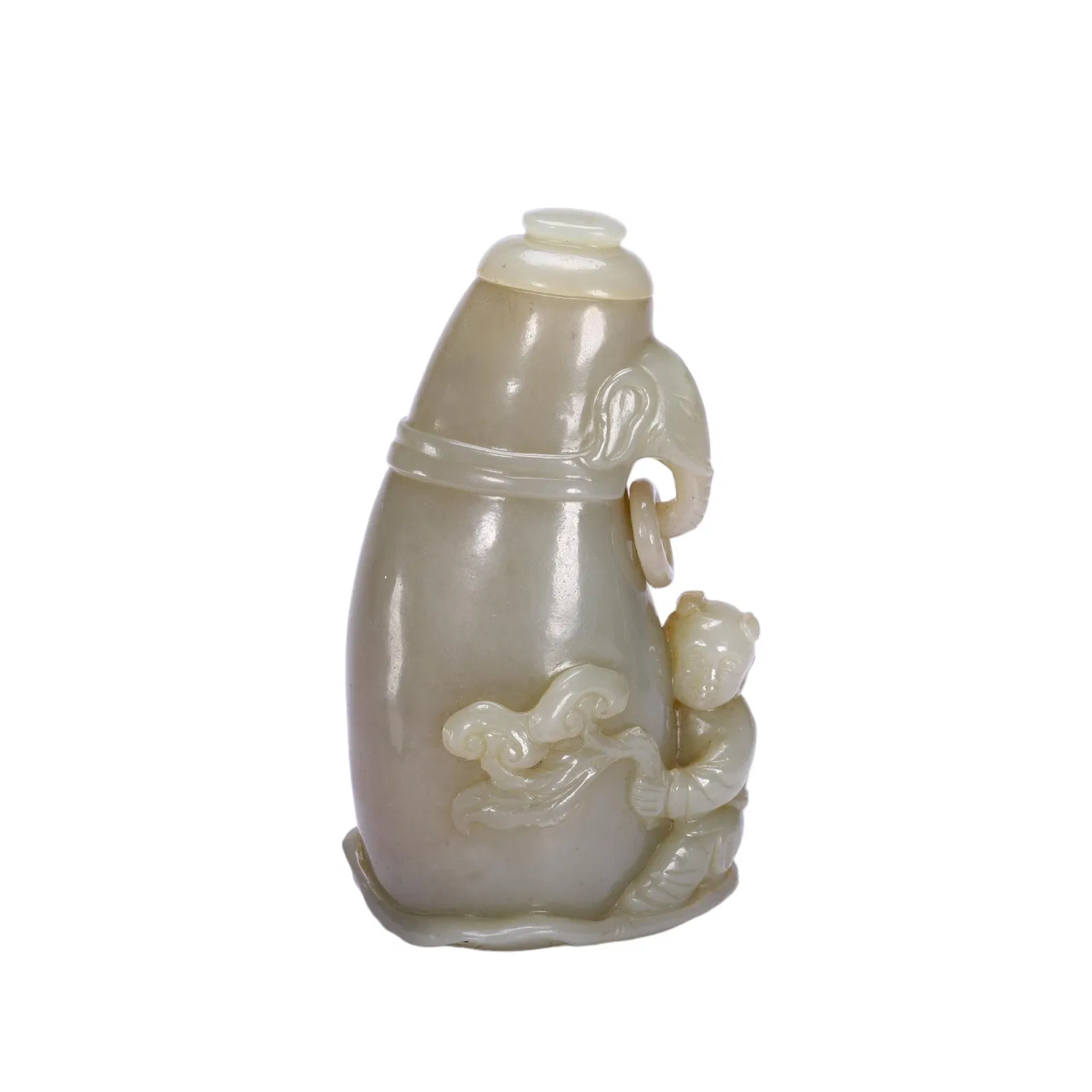 A CARVED WHITE JADE VESSEL WITH COVER