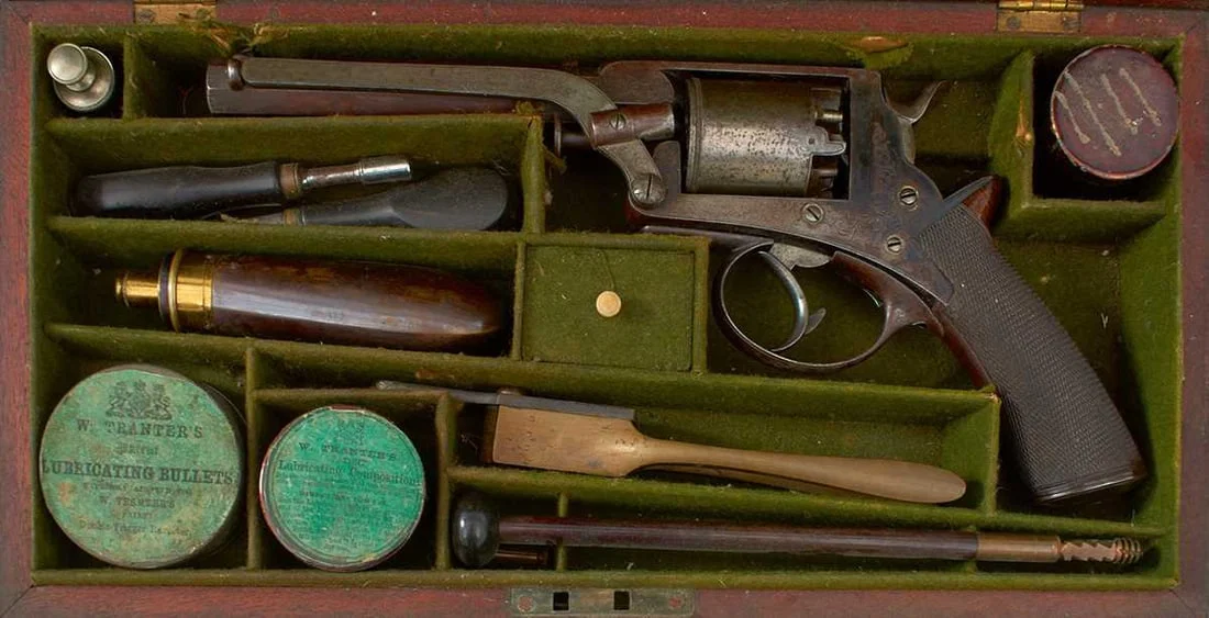 A CASED 54-BORE FIVE-SHOT PERCUSSION FOURTH MODEL TRANTER REVOLVER BY VEISEY,