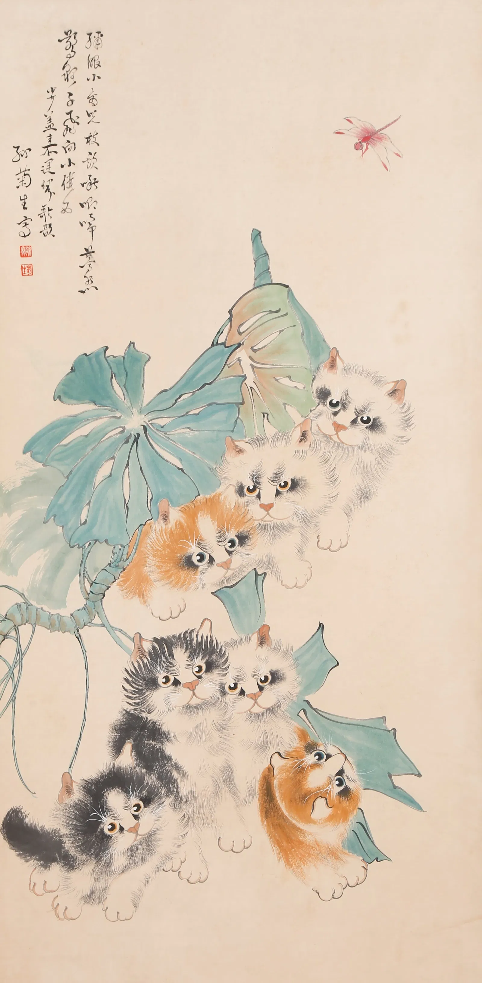 A CAT PAINTING ON PAPER BY SUN JUSHENG.孫菊生