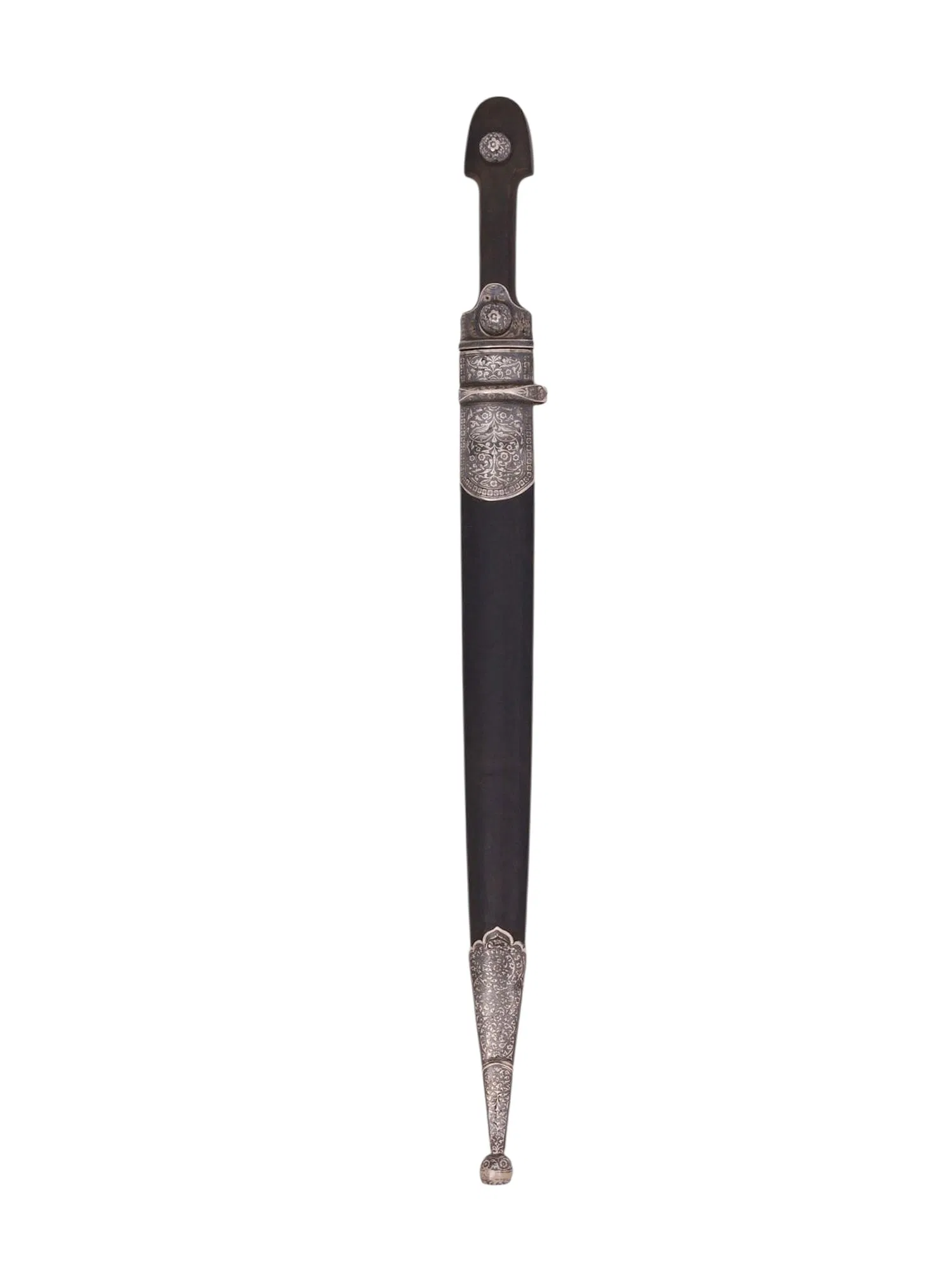 A CAUCASIAN DAGESTAN KINDJAL DAGGER WITH SILVER AND NIELLO MOUNTS