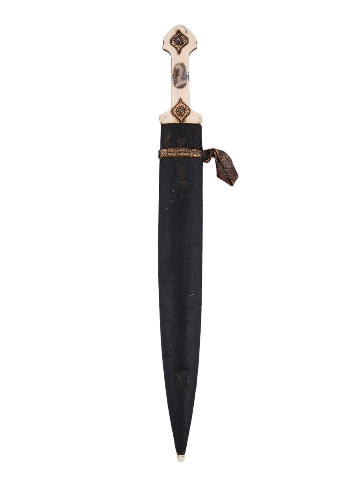 A CAUCASIAN KINDJAL OR QUAMA DAGGER WITH GOLD INLAY, 19 C.