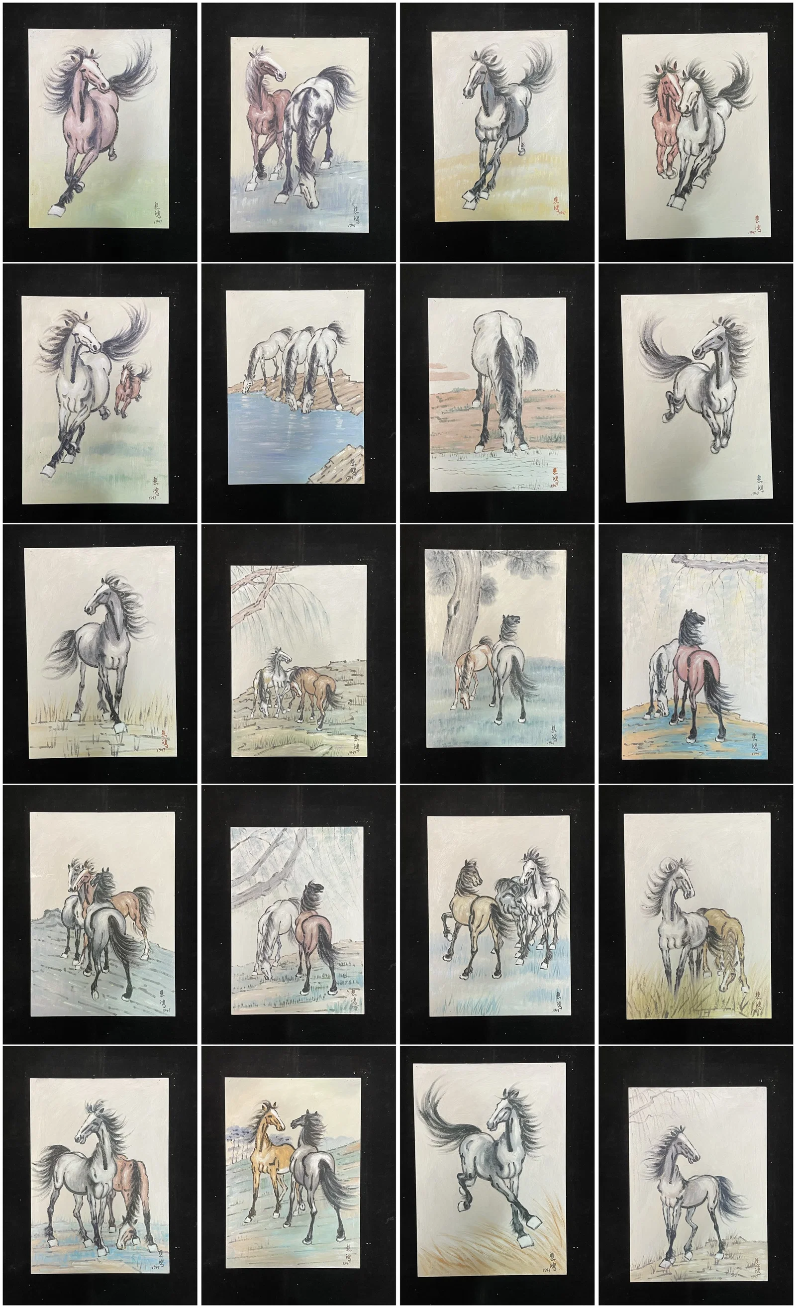 A Chinese Album Ink Oil Painting of Horse on Paper,Xu Beihong