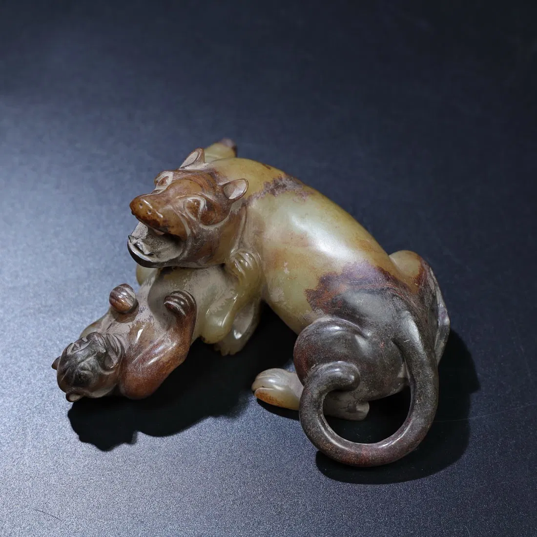 A Chinese Carved Jade Bear and Tiger Statuette