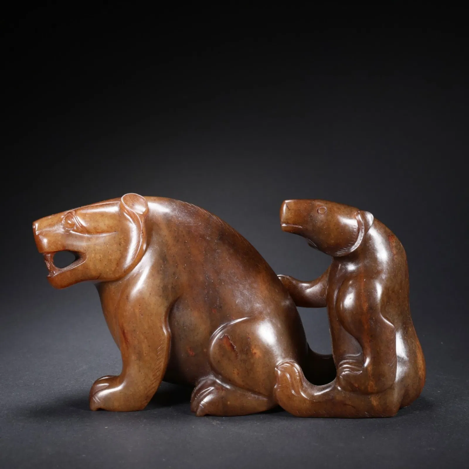 A Chinese Carved Jade Bears Statuette