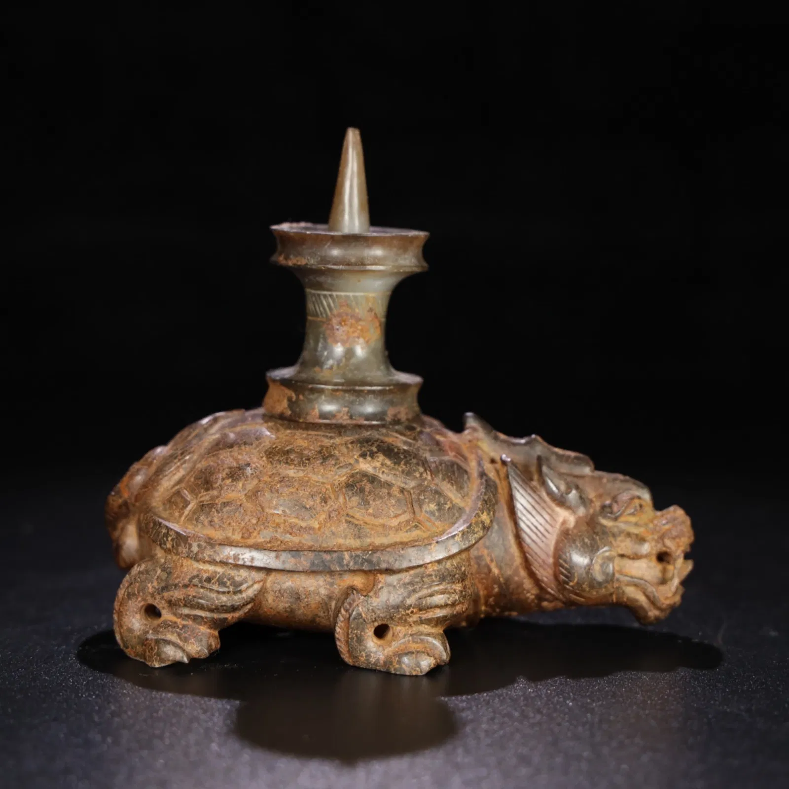 A Chinese Carved Jade Turtle Lamp