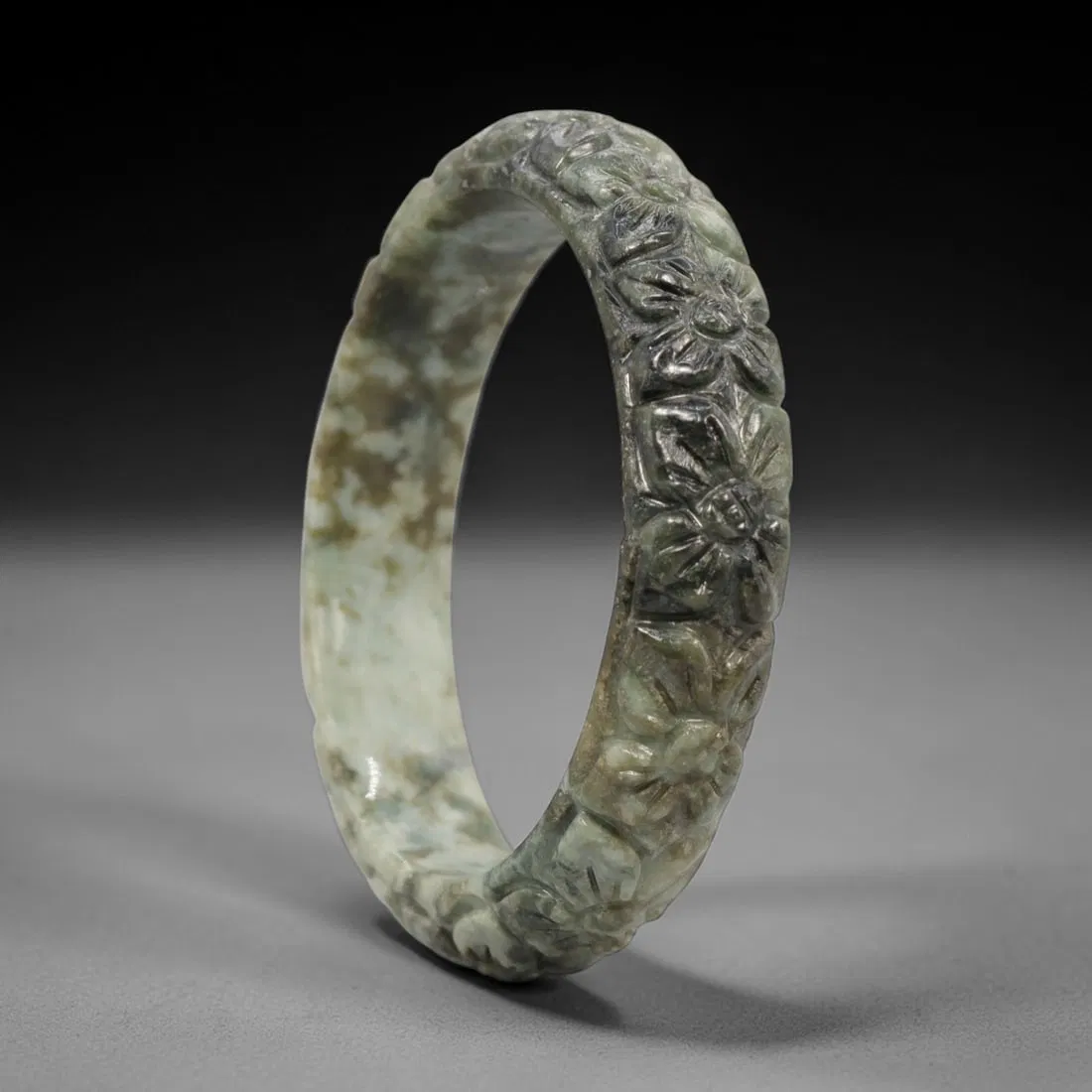 A Chinese Carved Jadeite Jade Bangle Bracelet, 20th Century, 24ZL