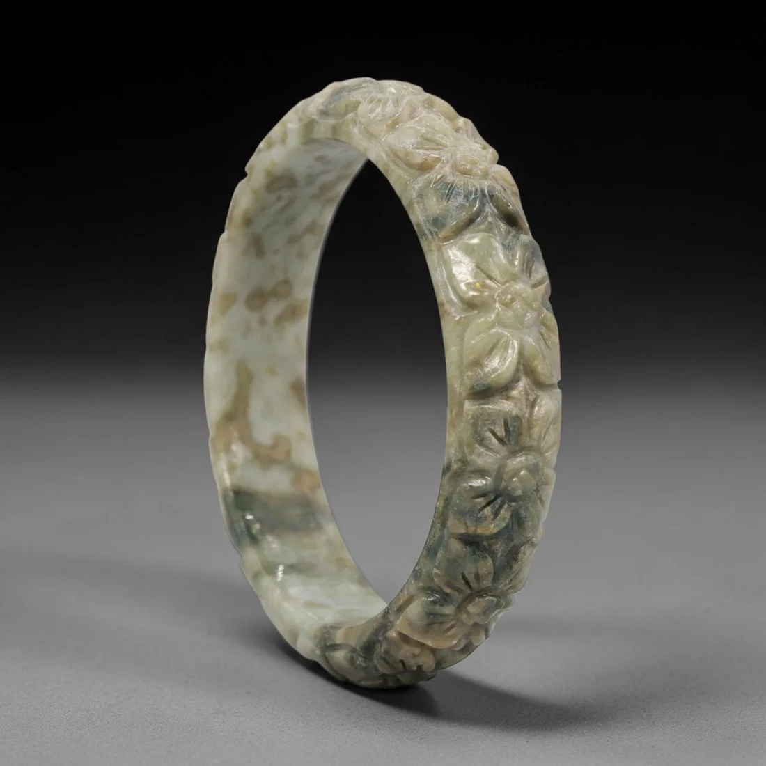 A Chinese Carved Jadeite Jade Bangle Bracelet, 20th Century, 79ZL