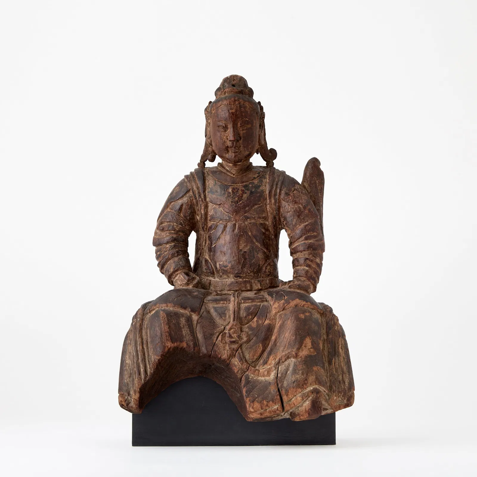A Chinese Carved Wood Figure of Weituo Ming Dynasty or earlier