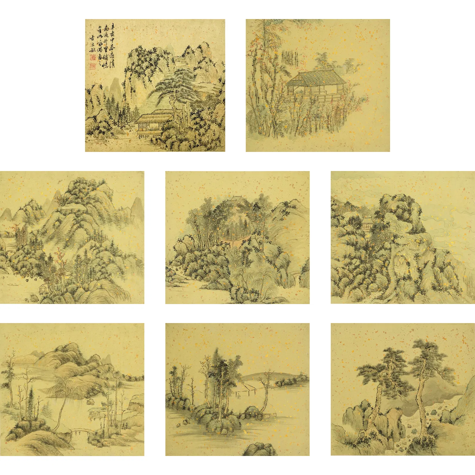 A Chinese eight-leaf landscape album, by Fang Dayou (b. 1597)