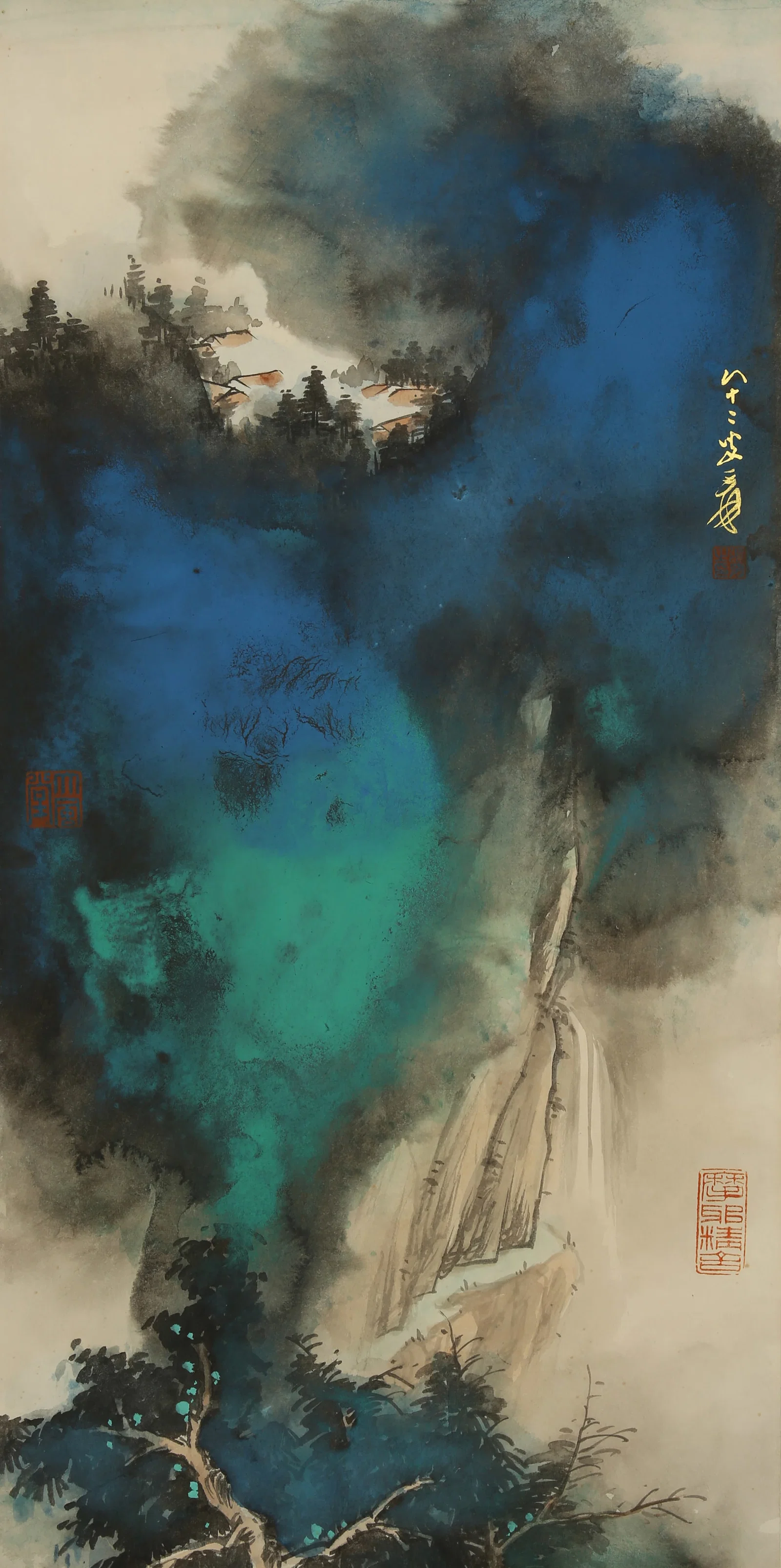 A CHINESE HAND PAINTING WITH THE MARK OF ZHANG DAQIAN