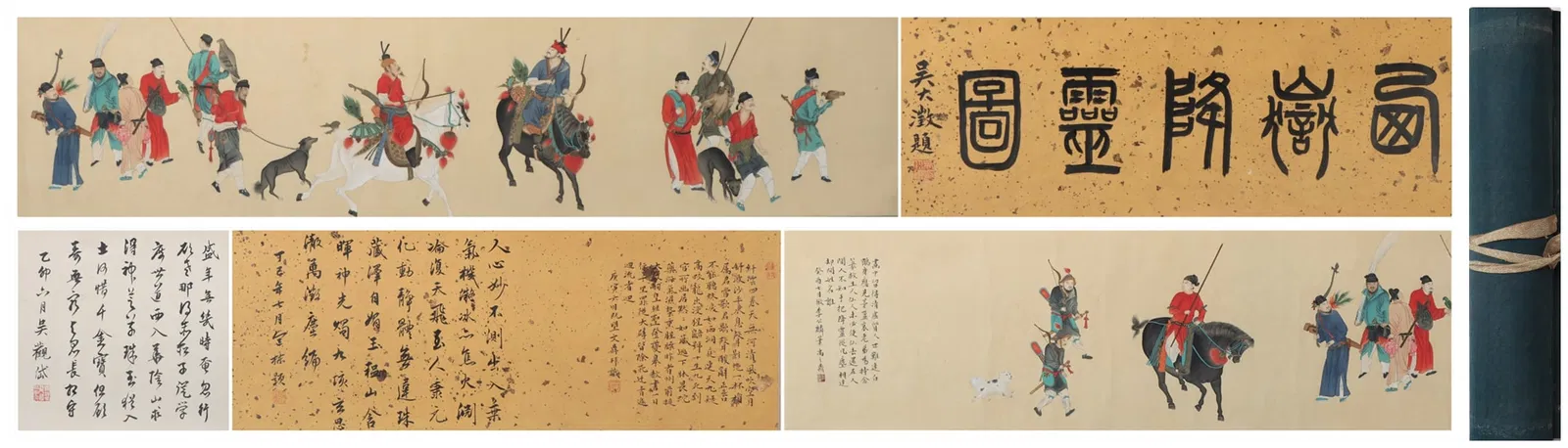 A Chinese Hand Scroll Ink Painting of Character and Story on Paper