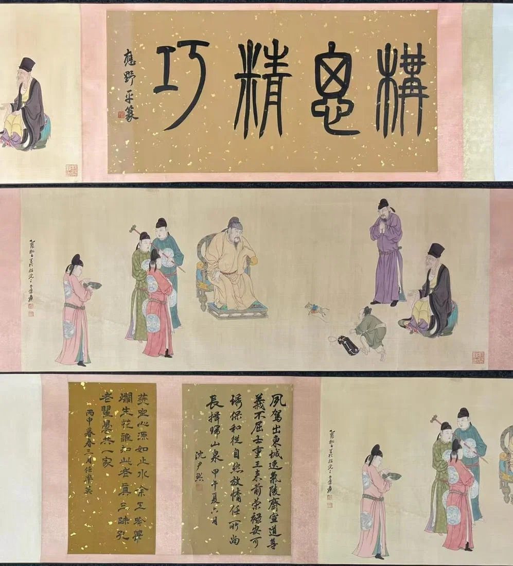 A Chinese Hand Scroll Ink Painting of Character and Story on Silk,Zhang Daqian