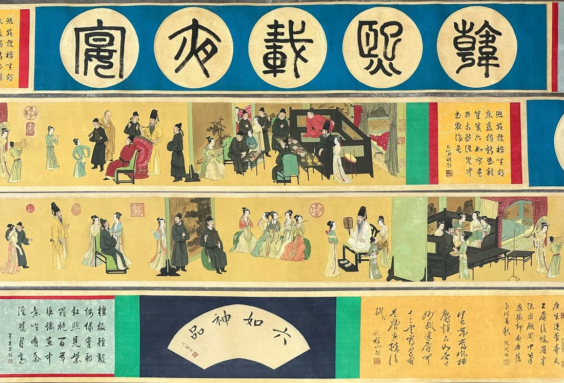 A Chinese Hand Scroll Ink Painting of Figure and Story on Silk