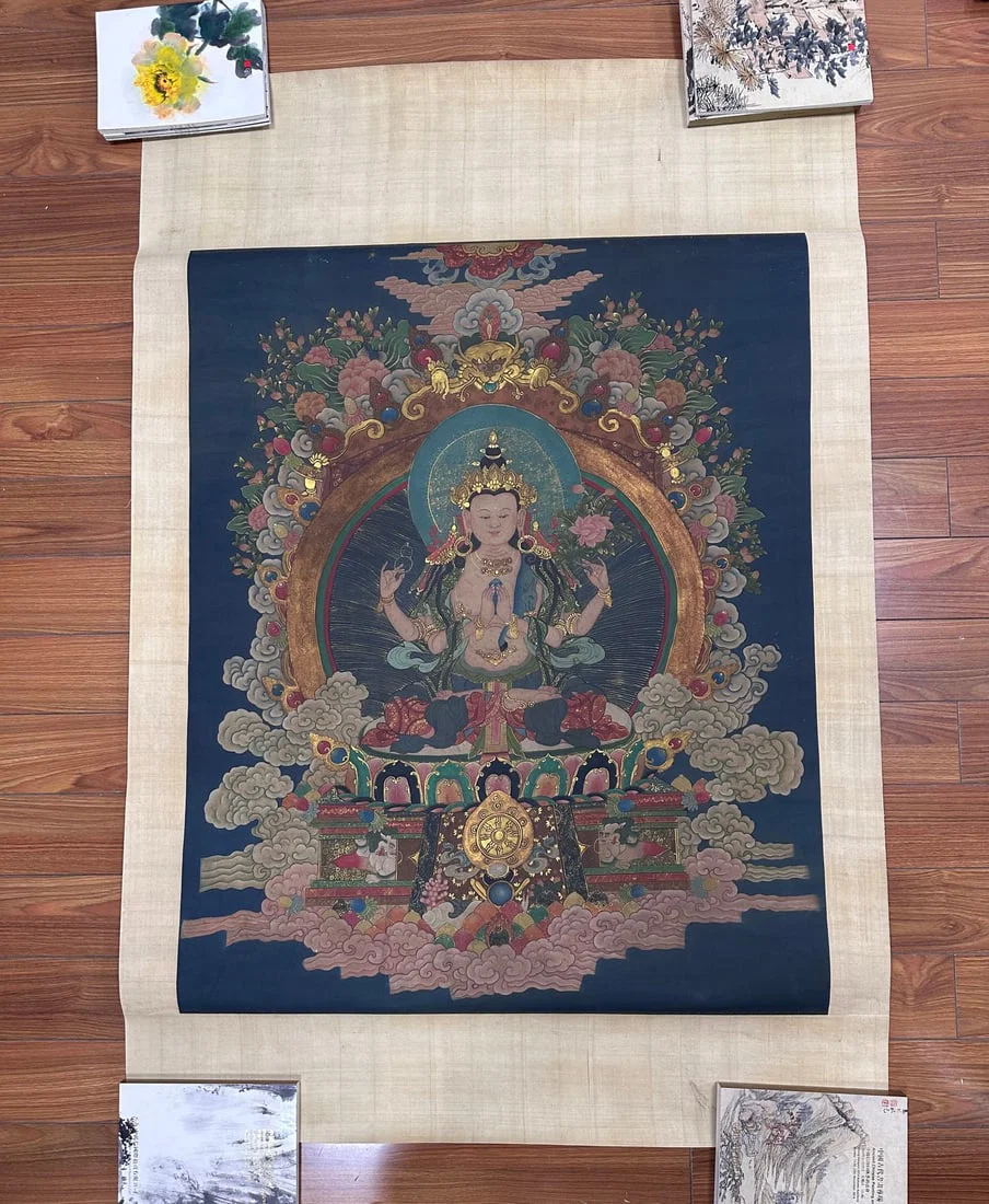 A Chinese Ink Buddha Painting on Silk