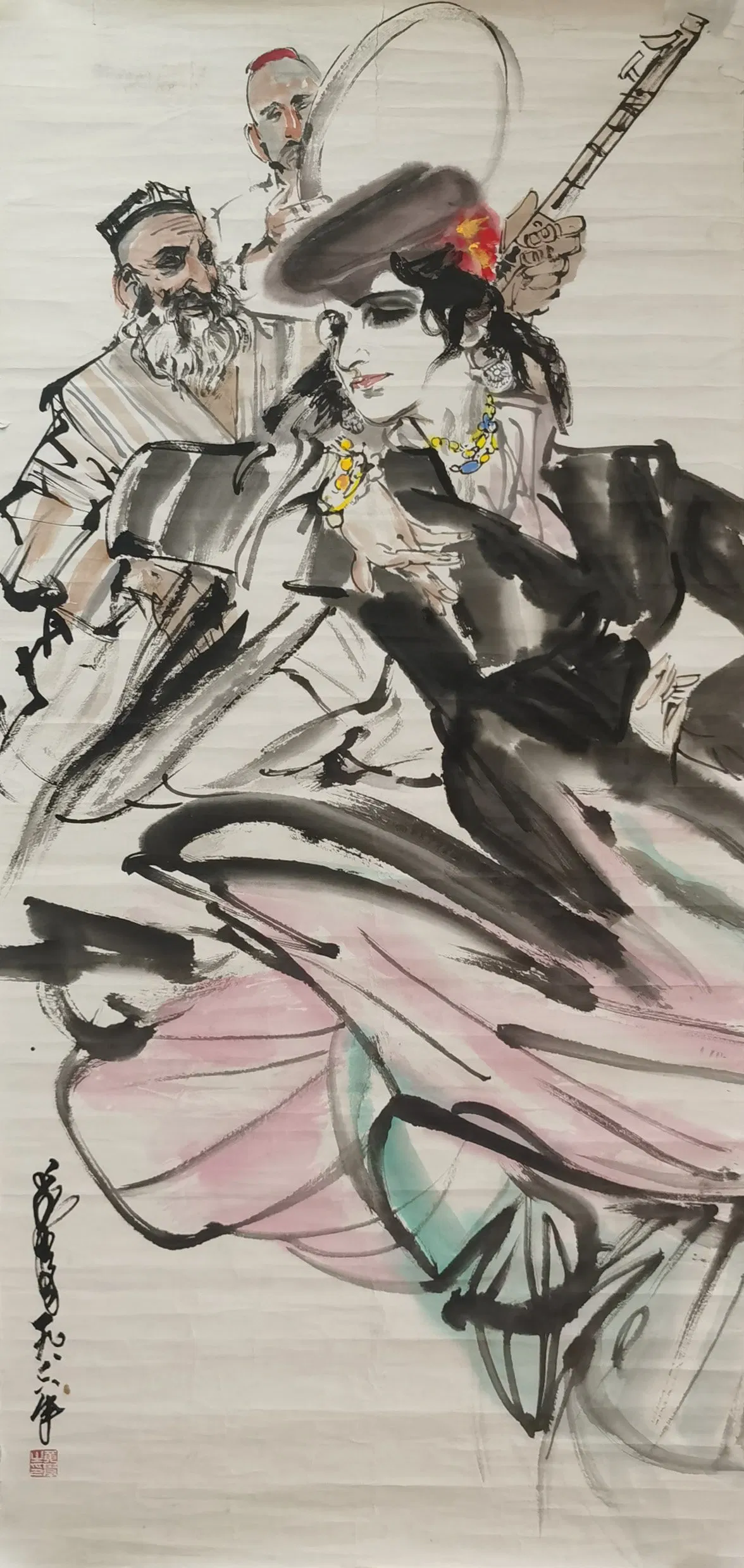 A Chinese Ink Painting of Figures on Paper