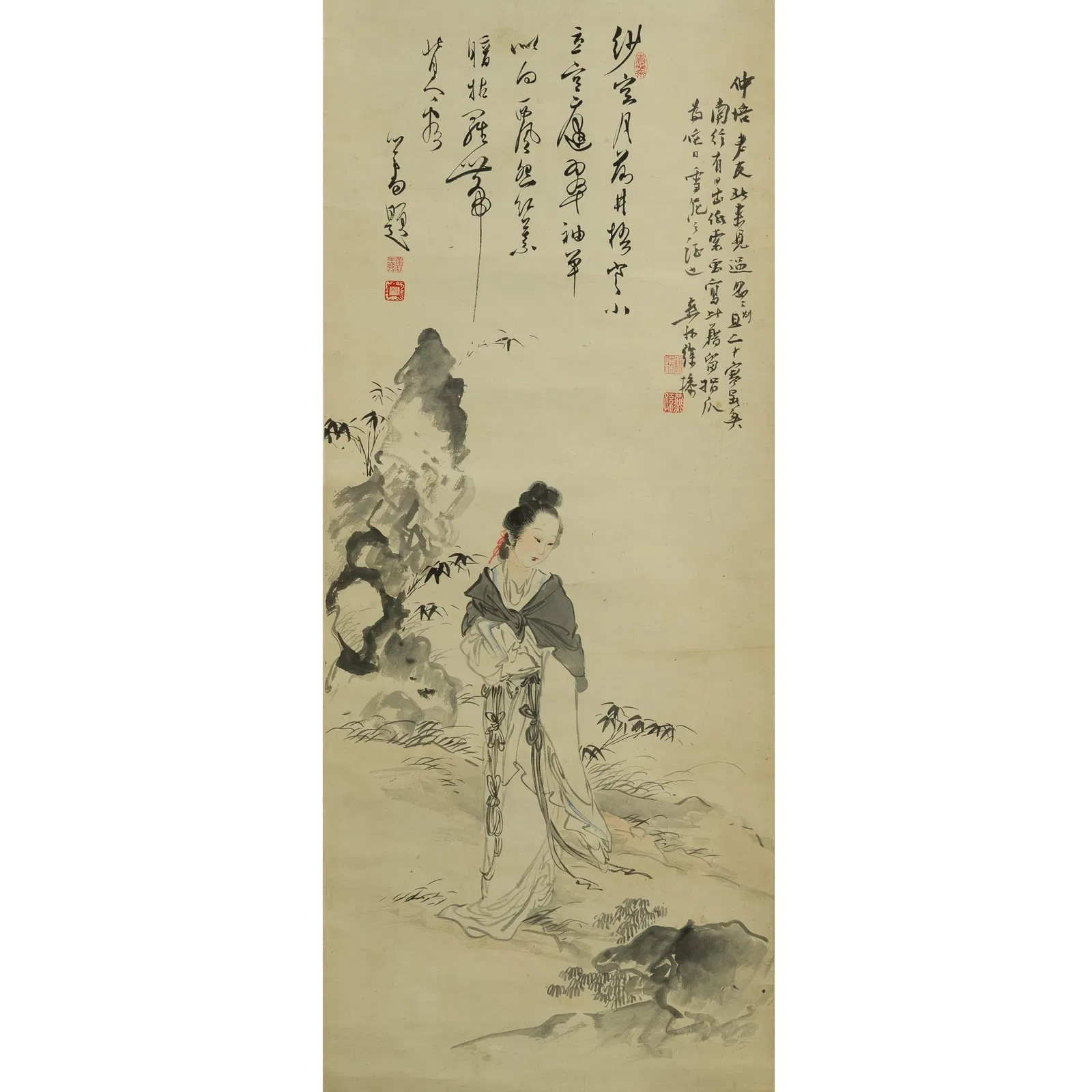 A Chinese painting of a lady, by Xu Cao (1899-1961), colophon by Pu Ru (1896-1963), dedicated to