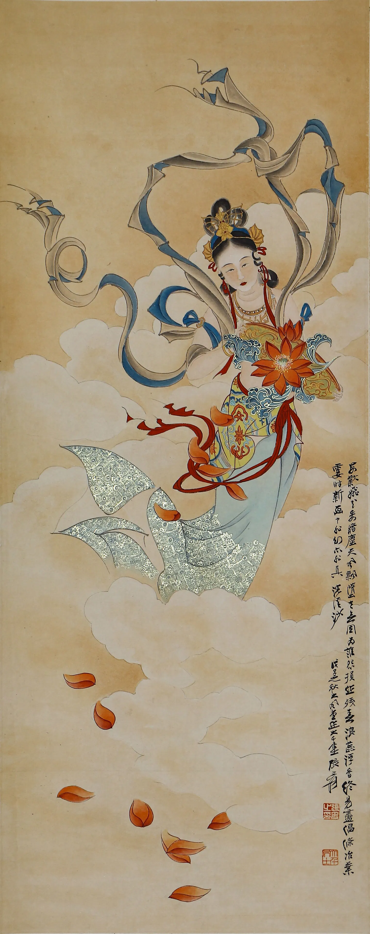 A CHINESE PAINTING OF APSARAS SIGNED ZHANG DAQIAN