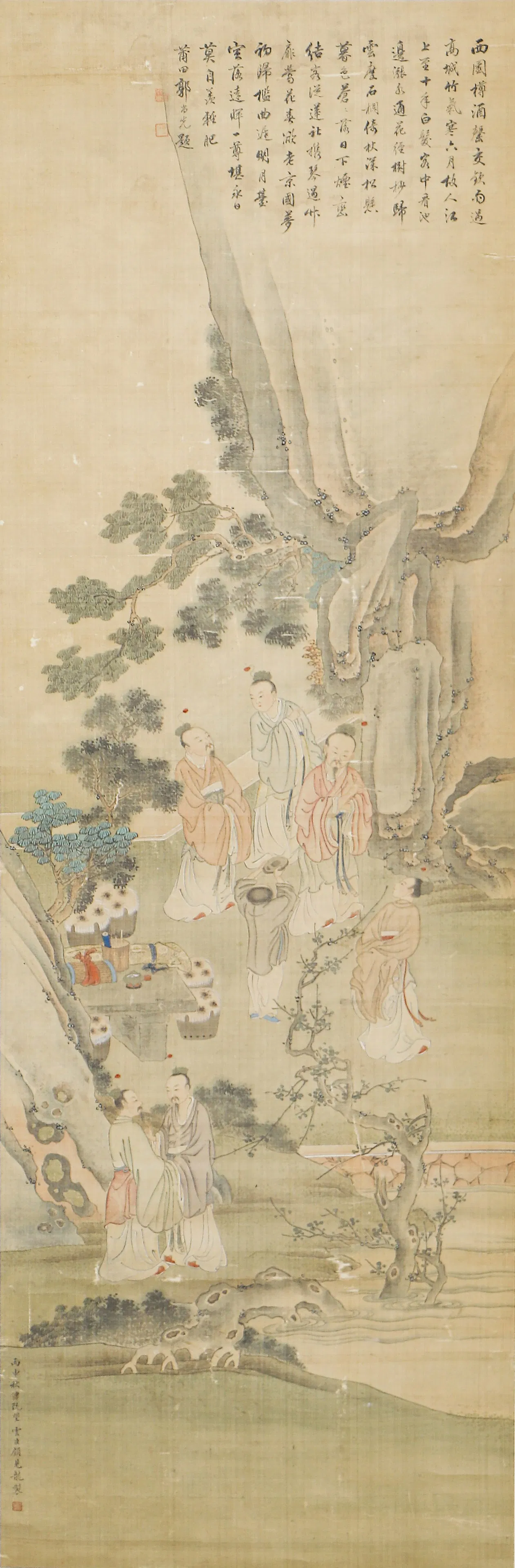 A CHINESE PAINTING OF FIGURAL STORY SIGNED GU JIANLONG