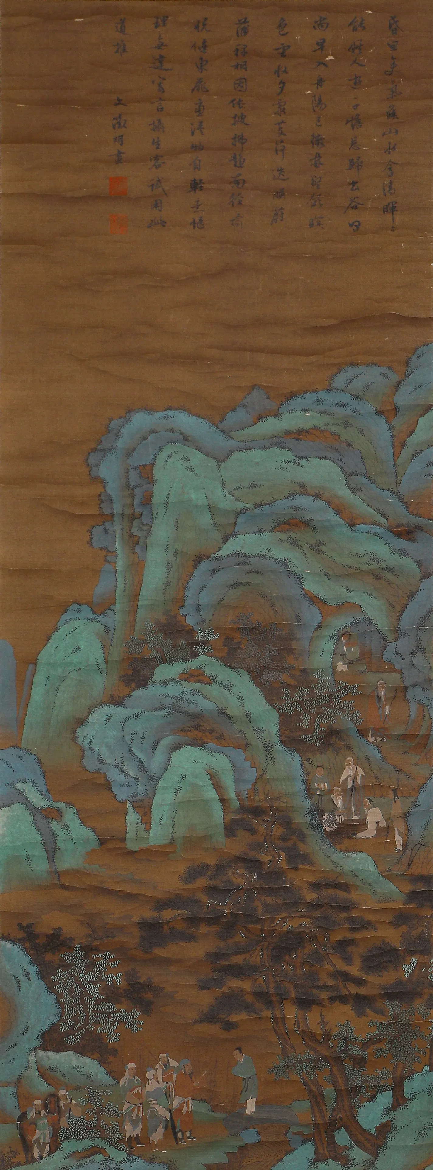 A CHINESE PAINTING OF FIGURAL STORY SIGNED WEN ZHENGMING