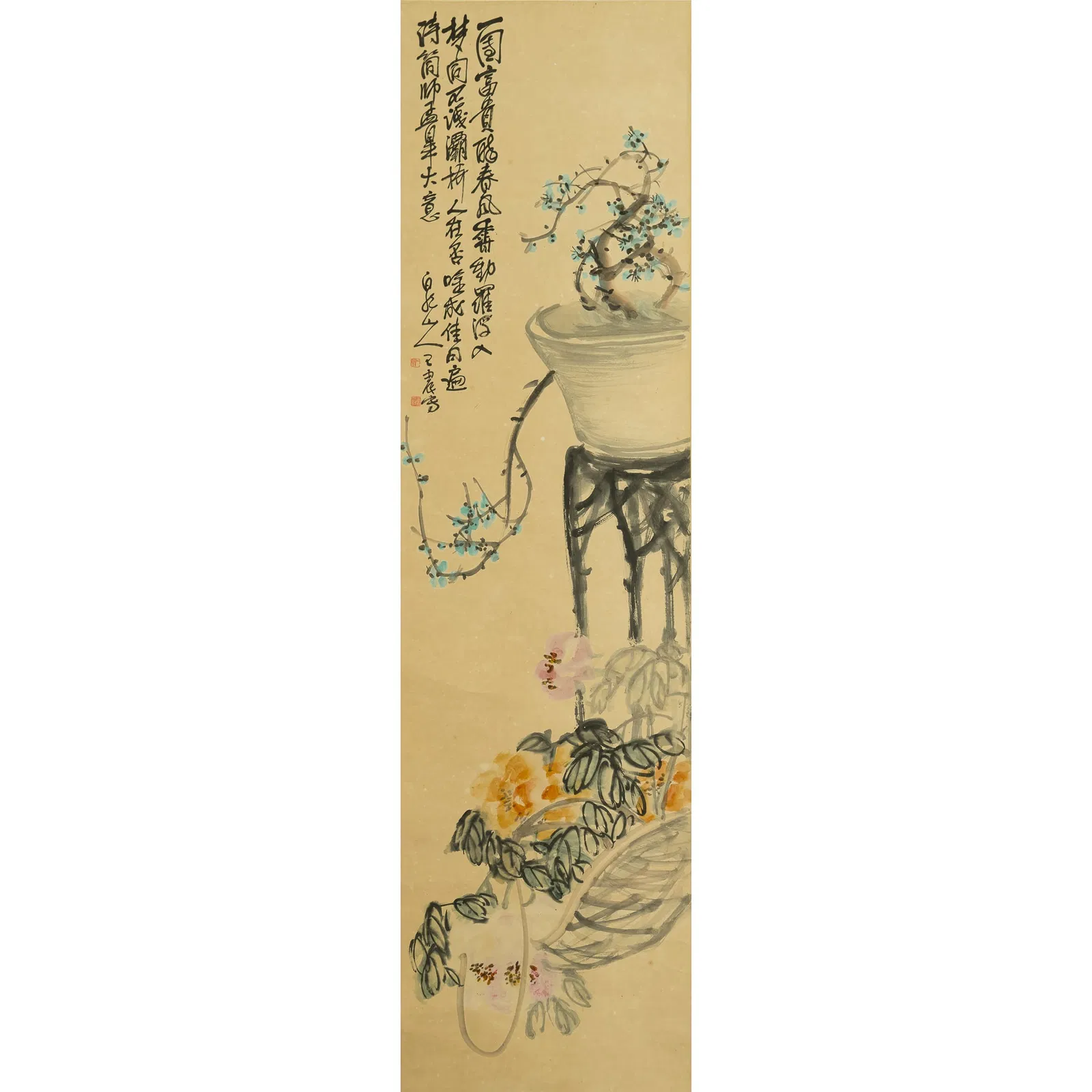 A Chinese painting of flowers, by Wang Zhen (1867-1938)